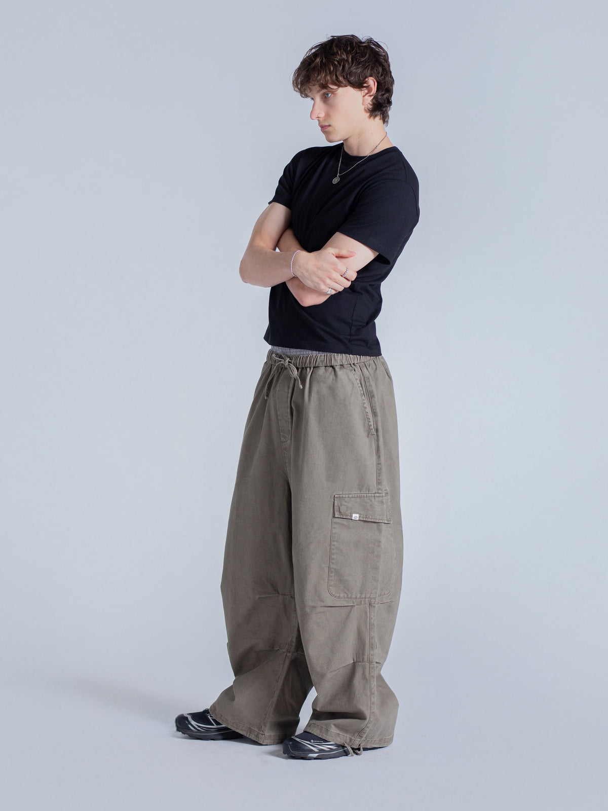 SMILEY LOGO PARACHUTE PANTS - TAUPE