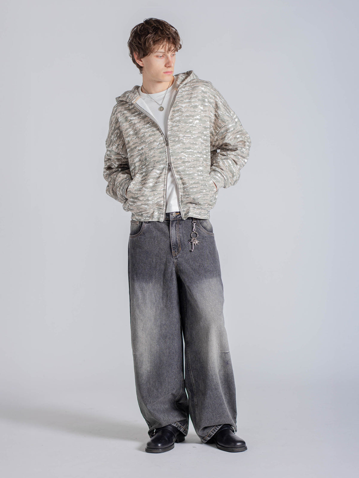 DIGITAL CLOUD CAMO ZIP UP - GREEN