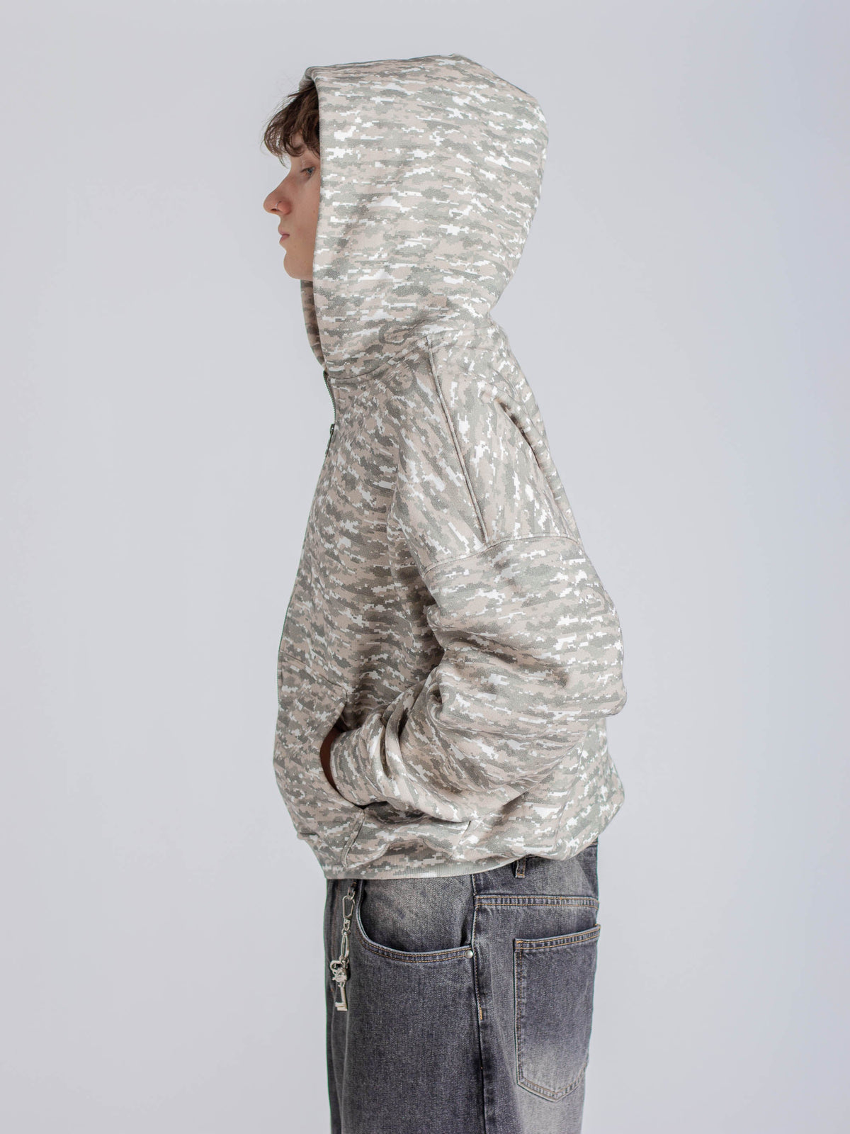 DIGITAL CLOUD CAMO ZIP UP - GREEN