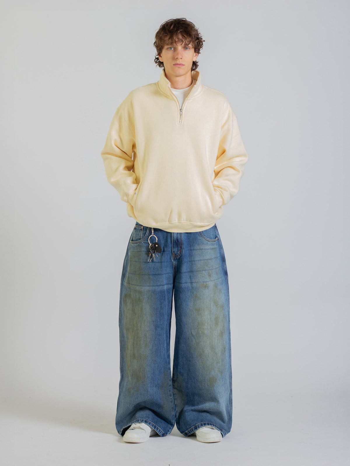 SIGNATURE BASIC QUARTER ZIP - CREAM