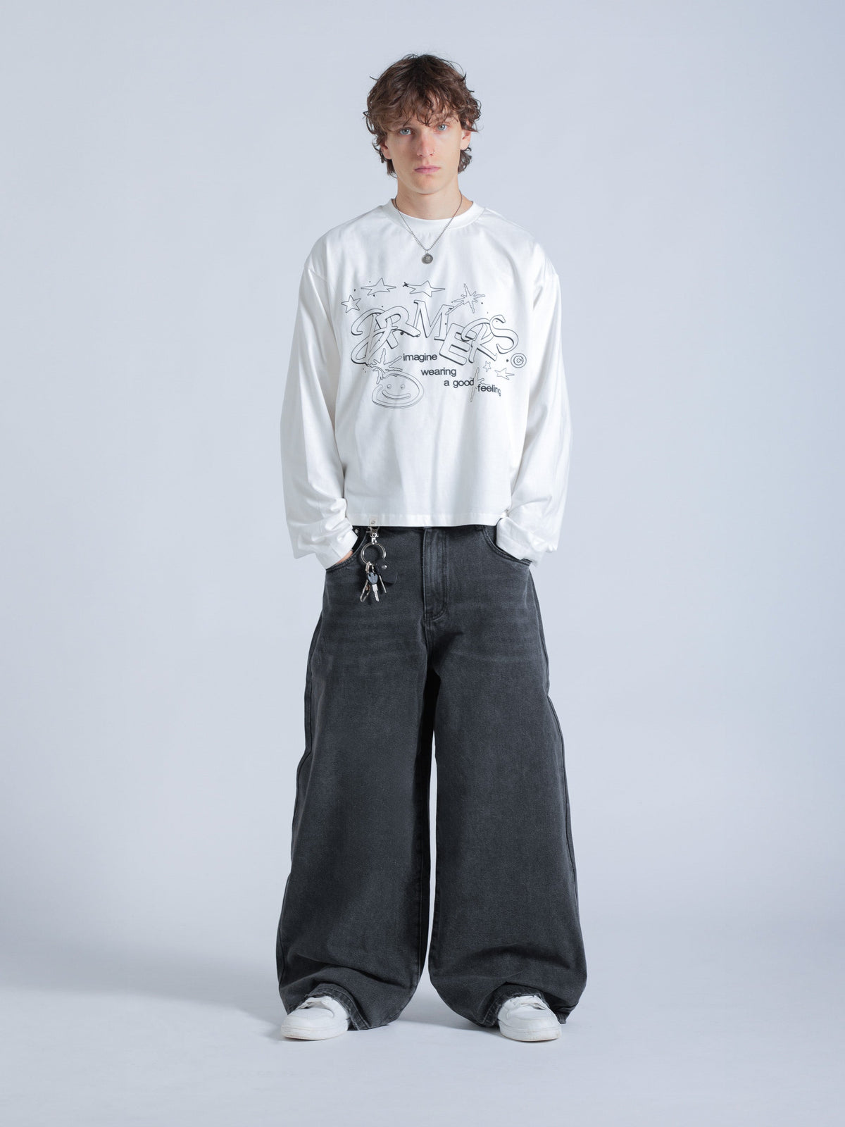 LINEWORK LONG SLEEVE TEE - WHITE
