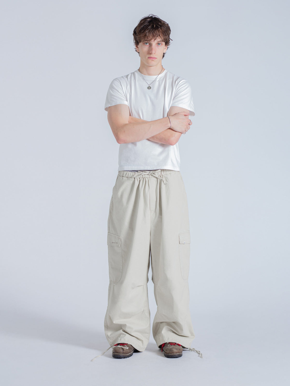 SMILEY LOGO PARACHUTE PANTS - LIGHT BEIGE