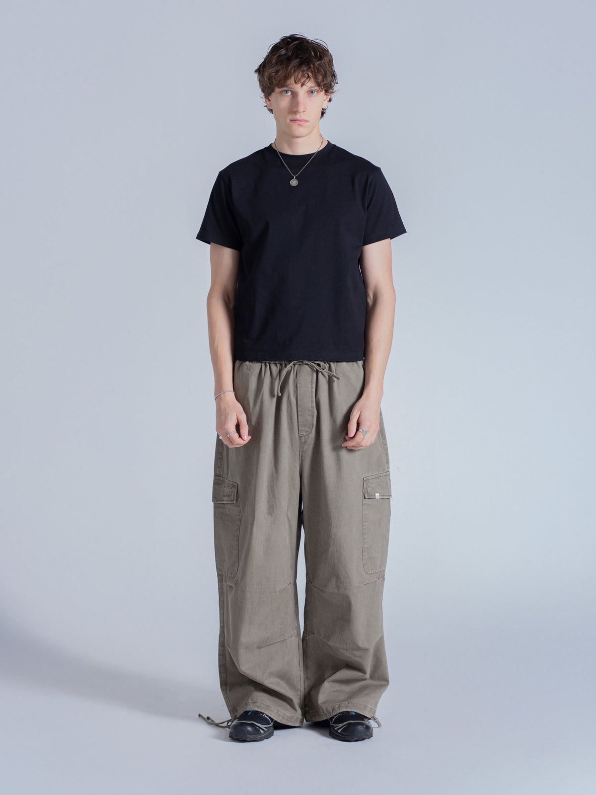 SMILEY LOGO PARACHUTE PANTS - TAUPE