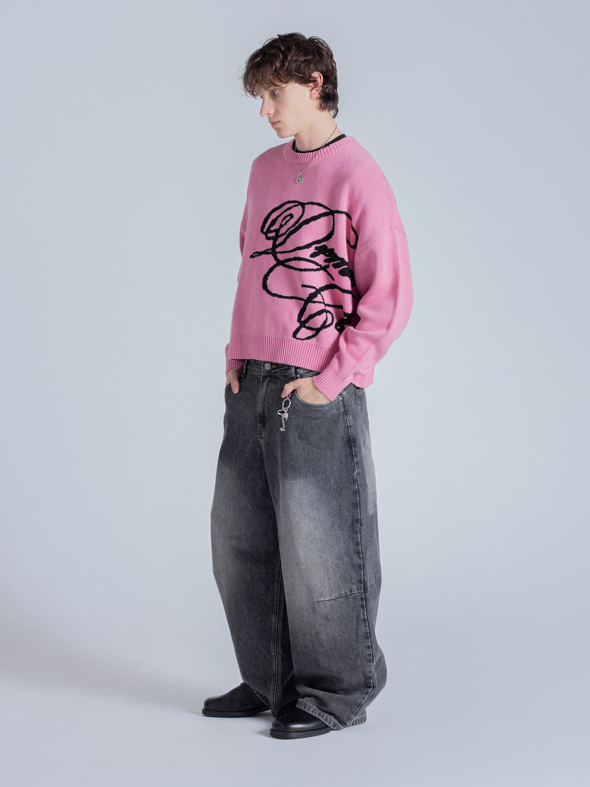 CURSIVE TEXT KNIT - HOT PINK