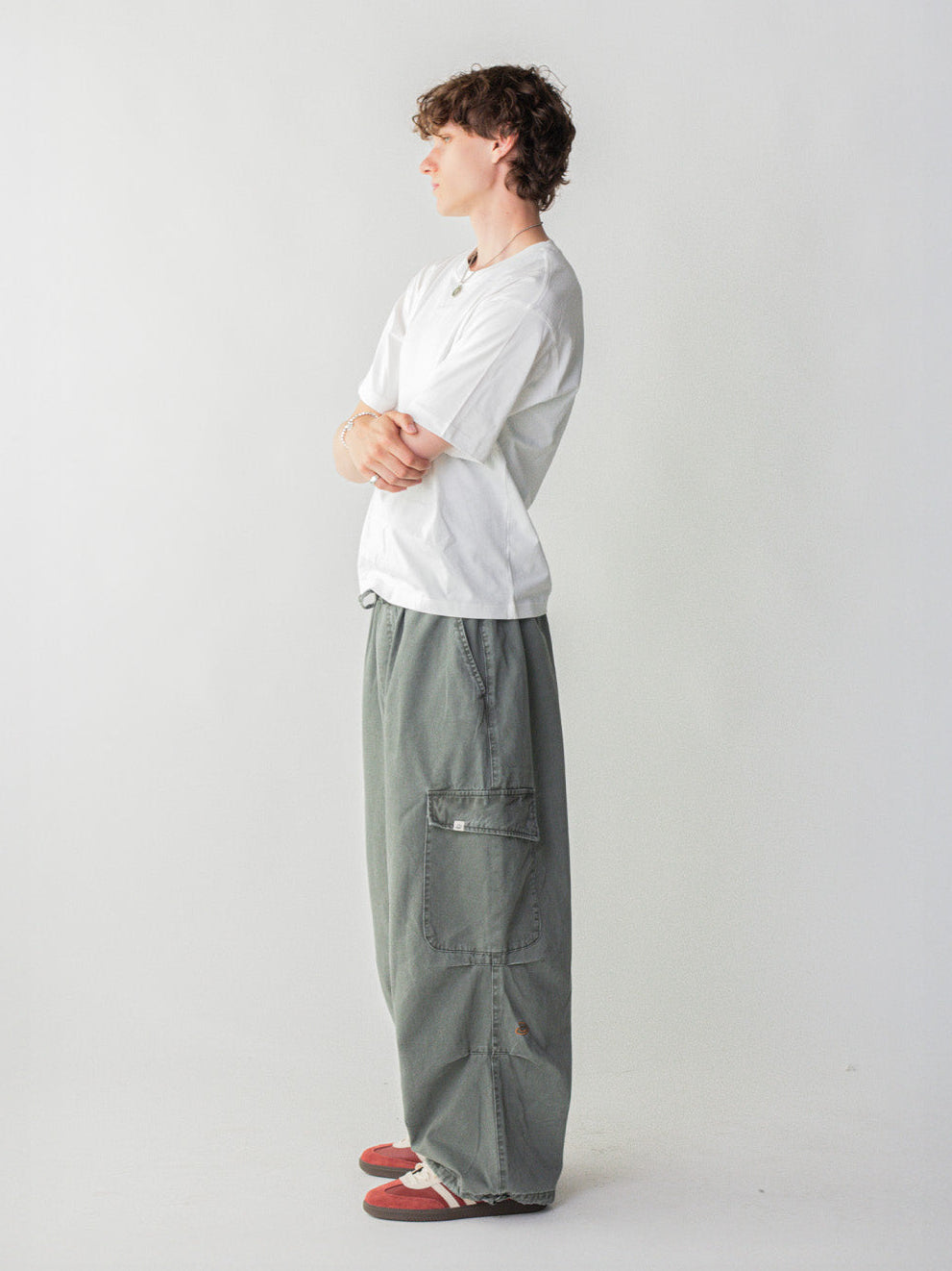 SMILEY LOGO PARACHUTE PANTS - SAGE
