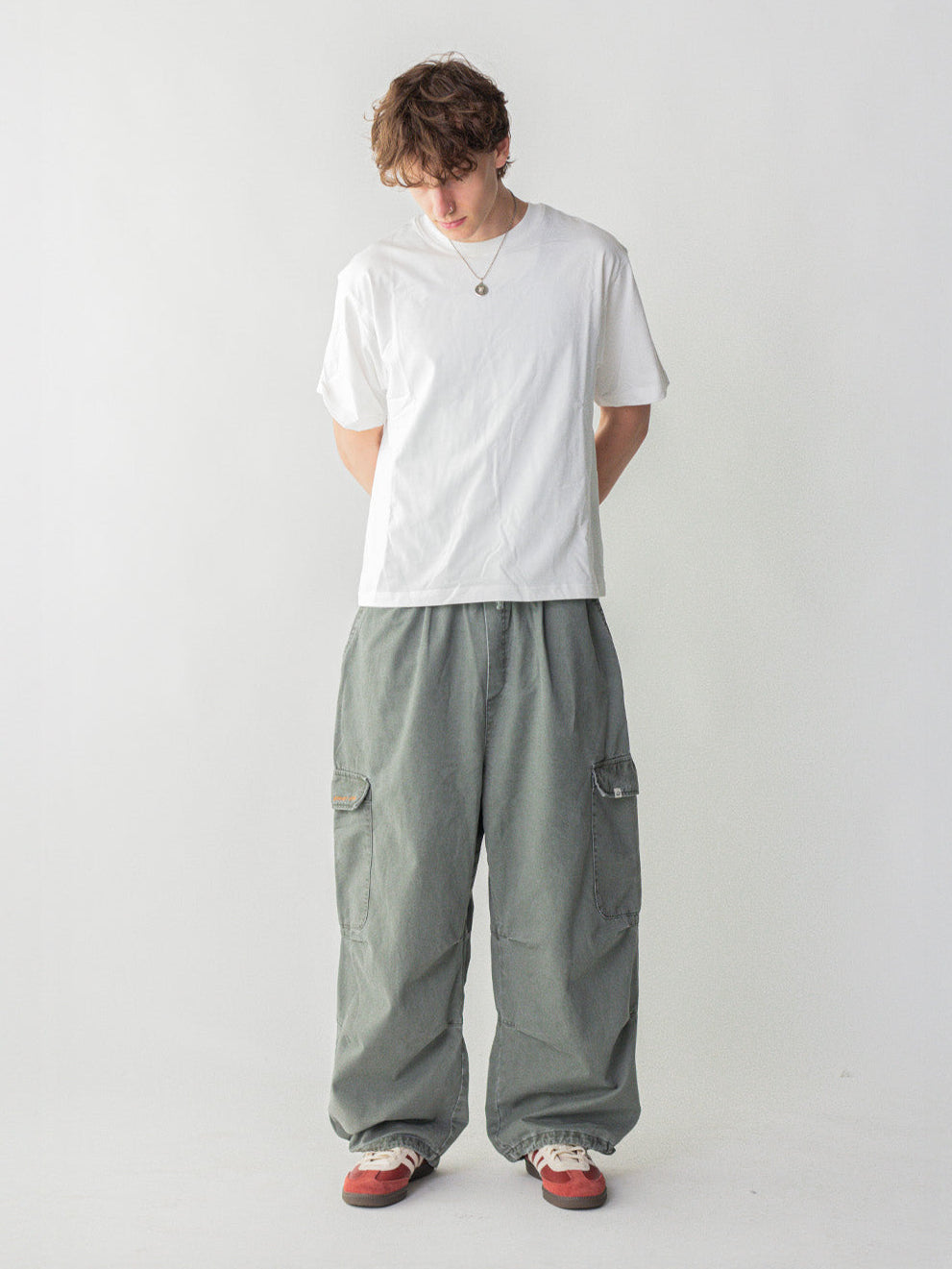 SMILEY LOGO PARACHUTE PANTS - SAGE