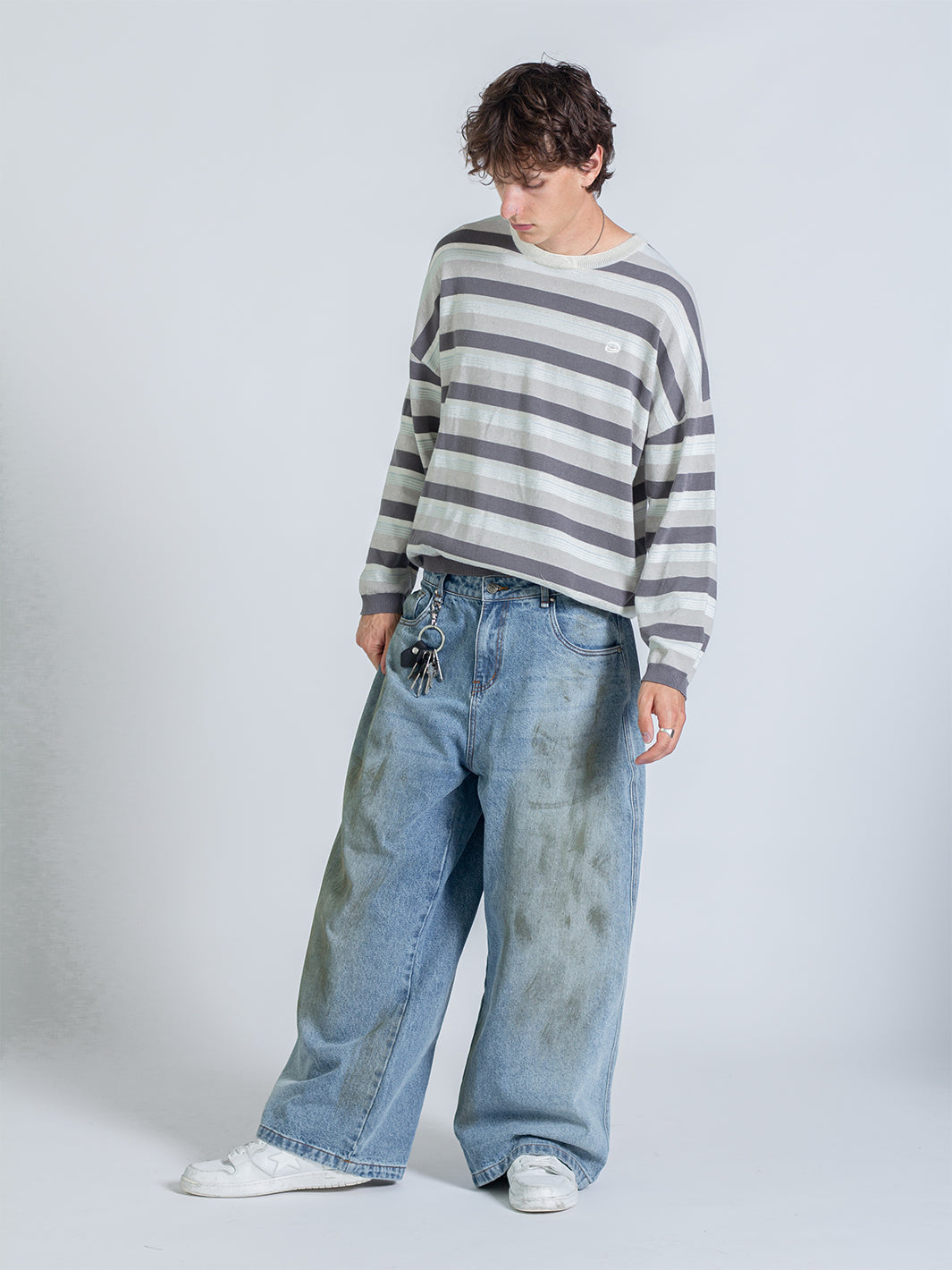 STRIPED LONG SLEEVE - LIGHT GREY