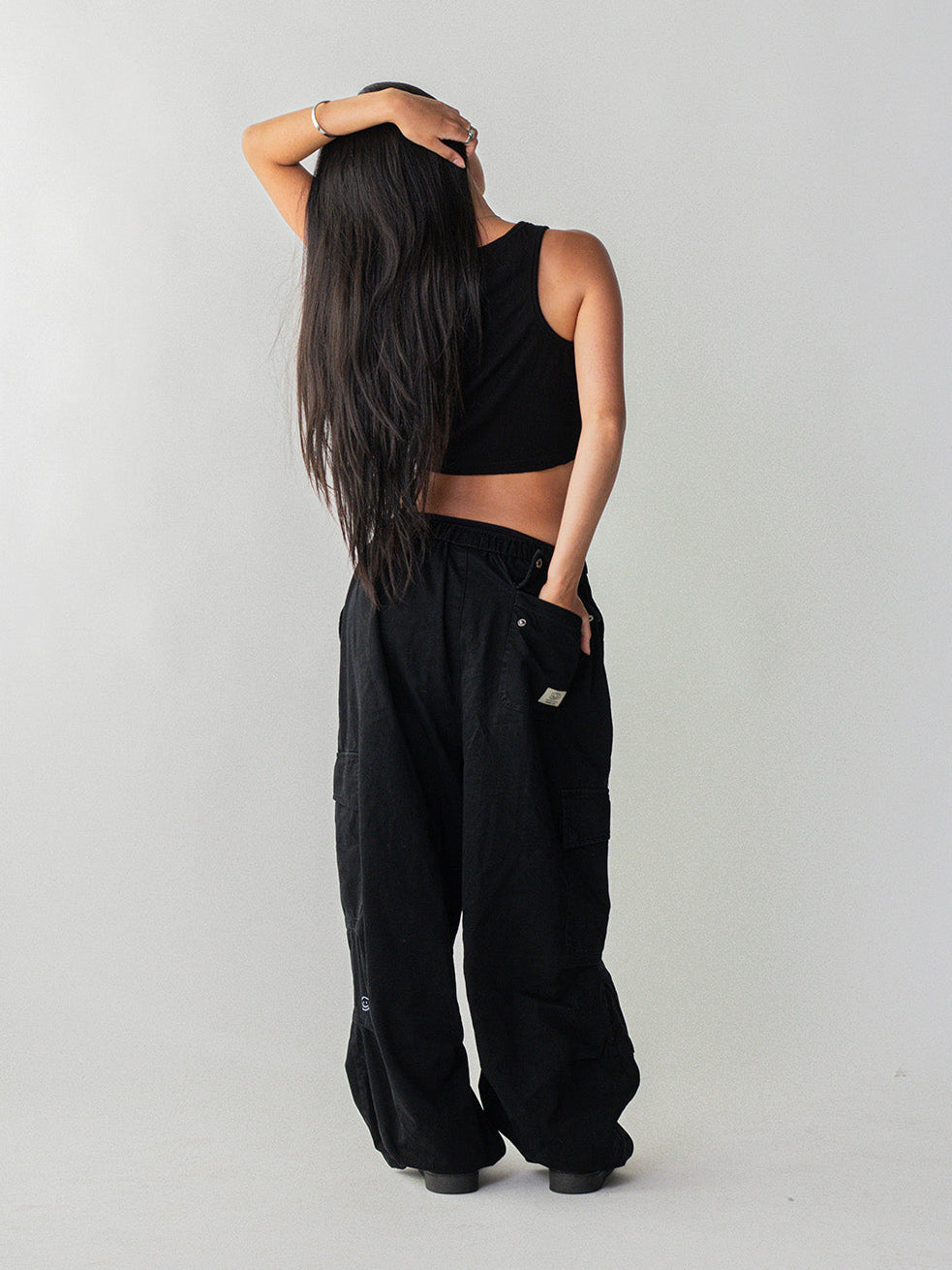 SMILEY LOGO PARACHUTE PANTS - BLACK