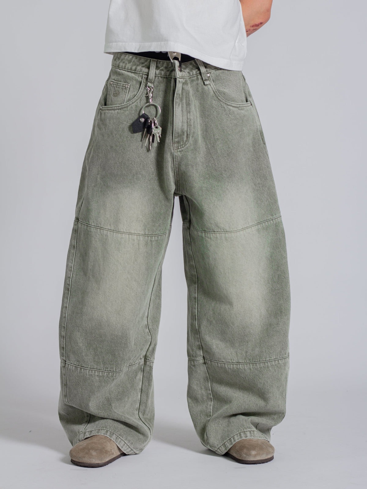 PANEL DENIM JEANS - WASHED GREEN