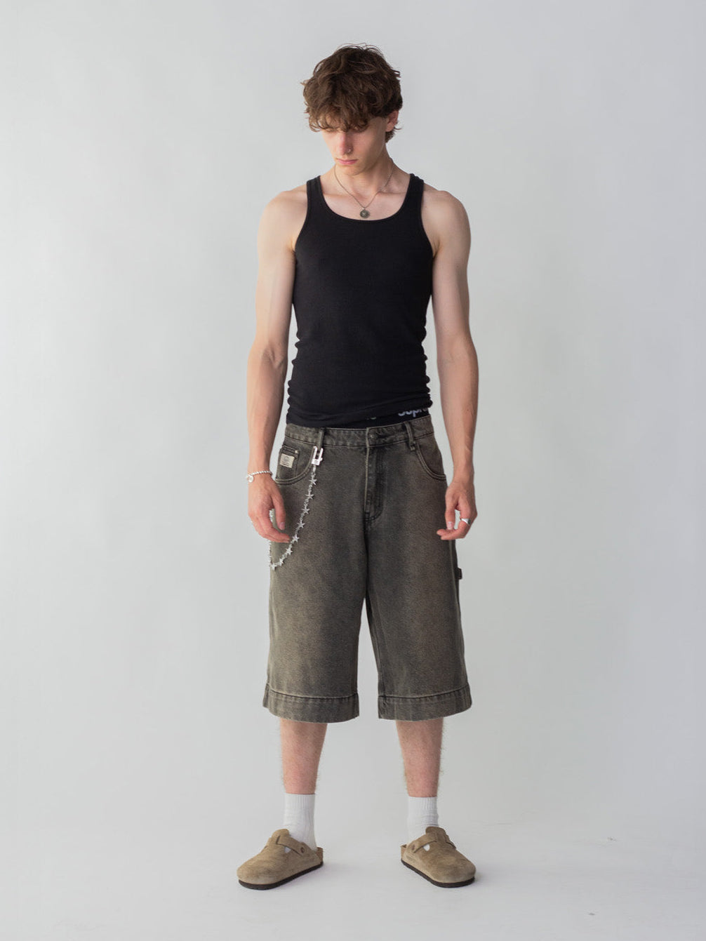 SMILEY STITCH JORTS - MUD BROWN