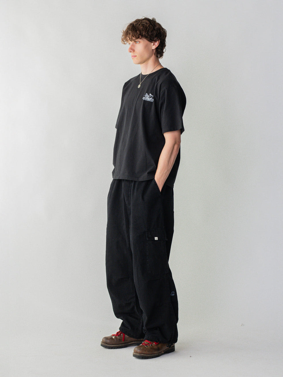 SMILEY LOGO PARACHUTE PANTS - BLACK