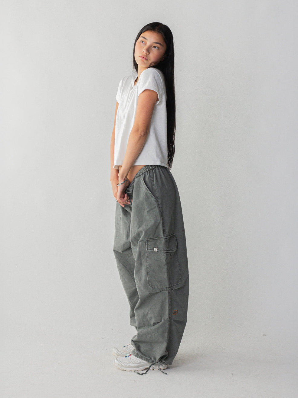 SMILEY LOGO PARACHUTE PANTS - SAGE