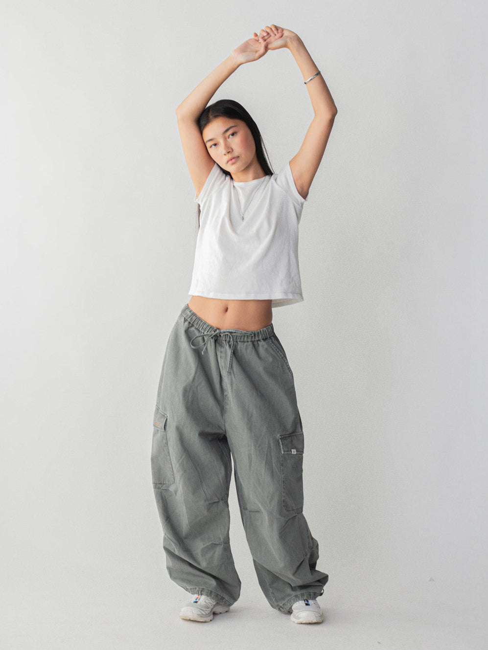 SMILEY LOGO PARACHUTE PANTS - SAGE
