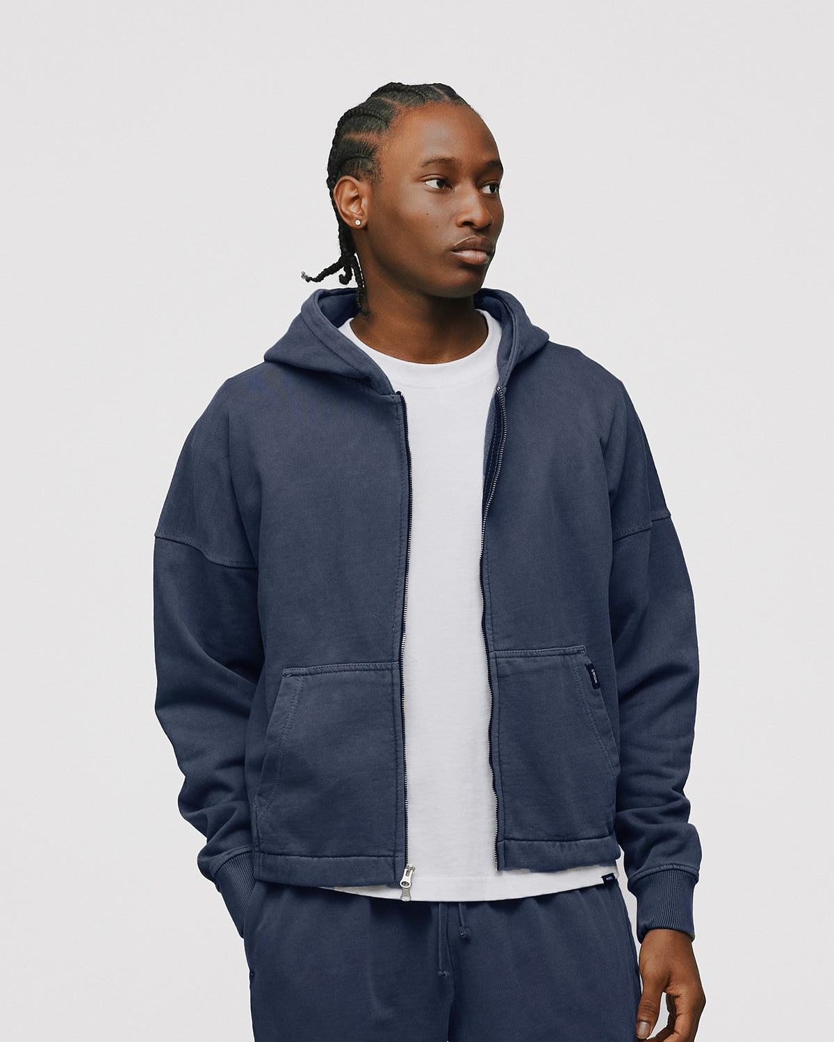 Cropped Zip Hoodie - Vintage Navy