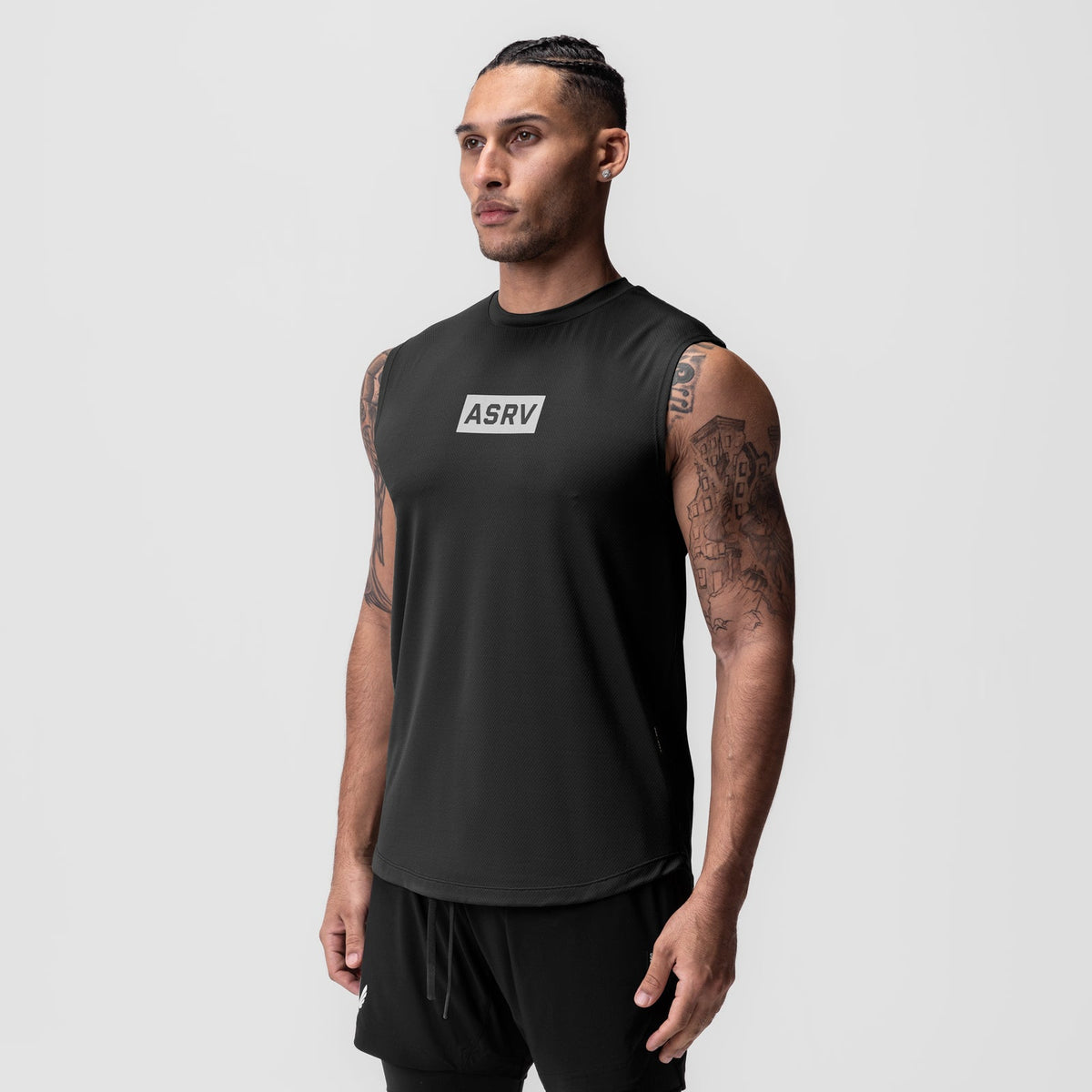 0757. AeroSilver® Cutoff Tank - Black "Box Logo"