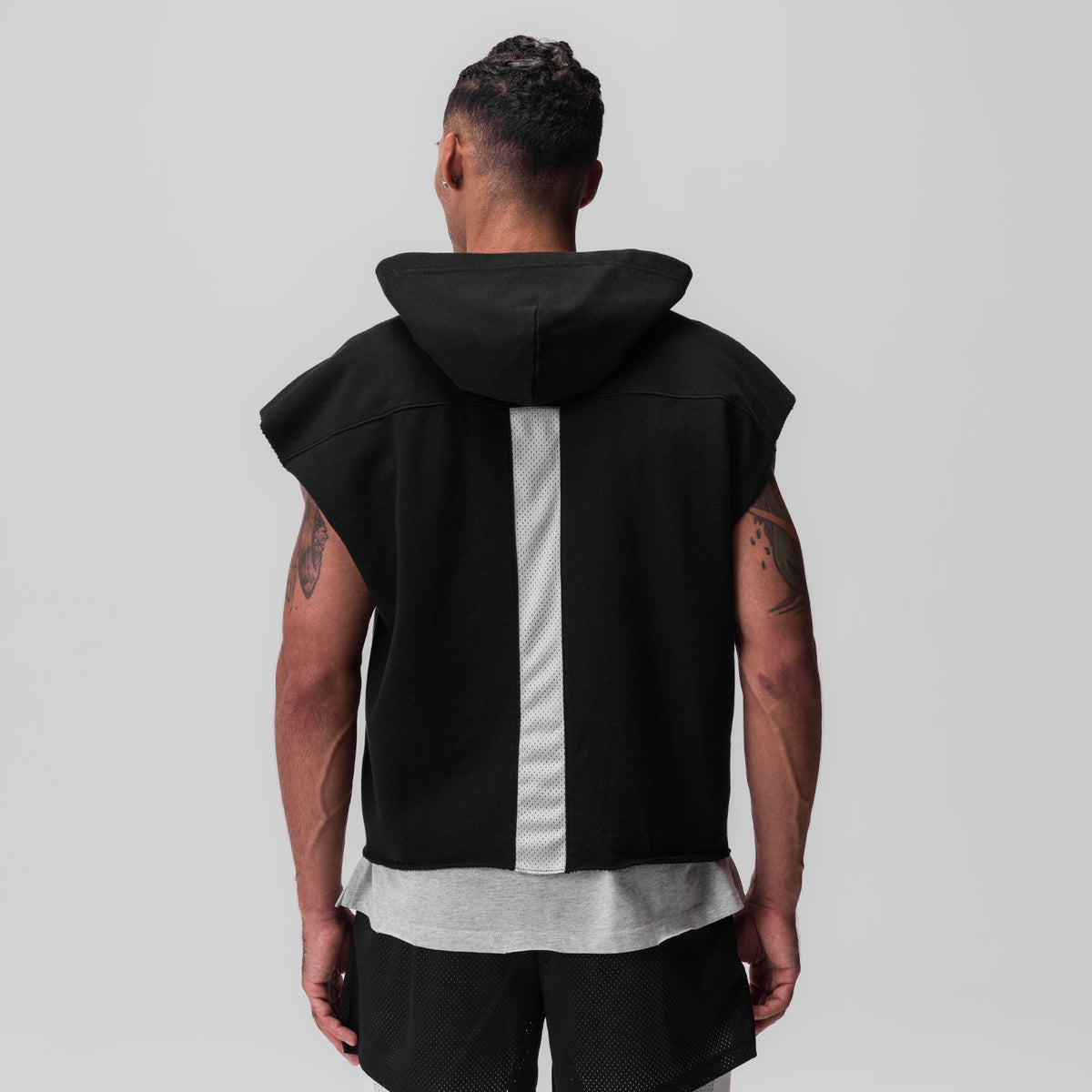 0844. Tech Essential™ Raw Hem Cutoff Hoodie - Black