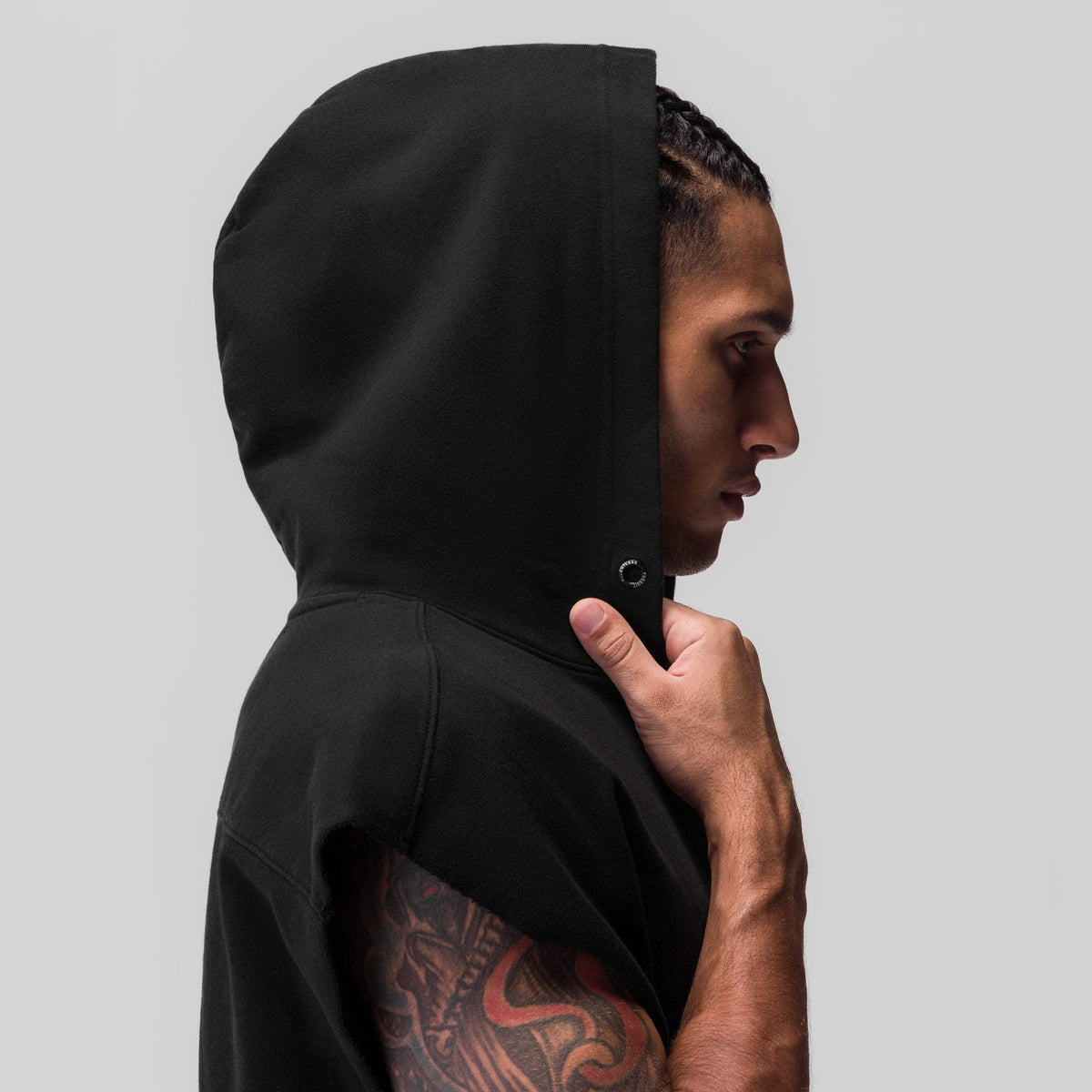 0844. Tech Essential™ Raw Hem Cutoff Hoodie - Black