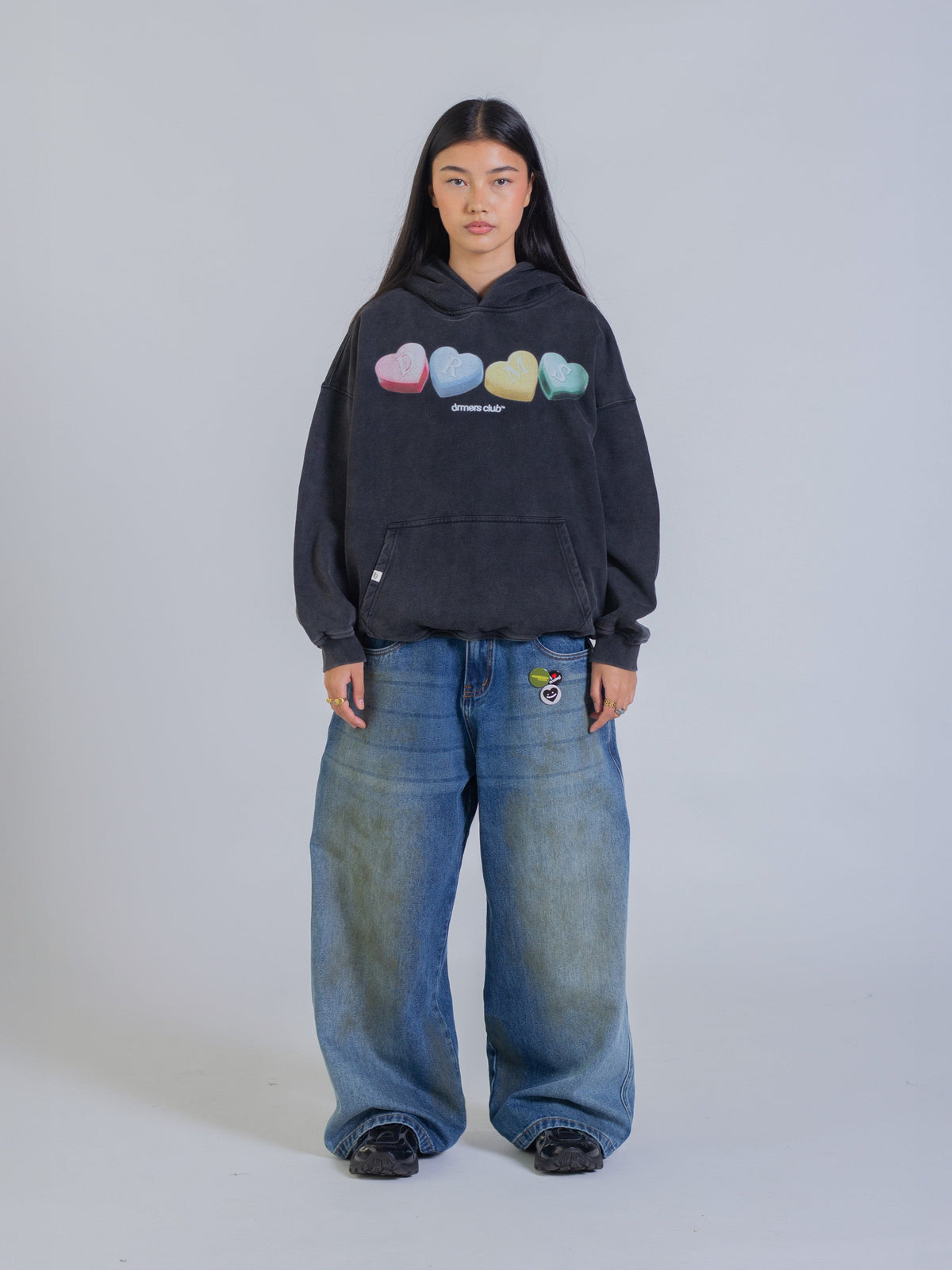 CANDY HEARTS HOODIE - VINTAGE BLACK
