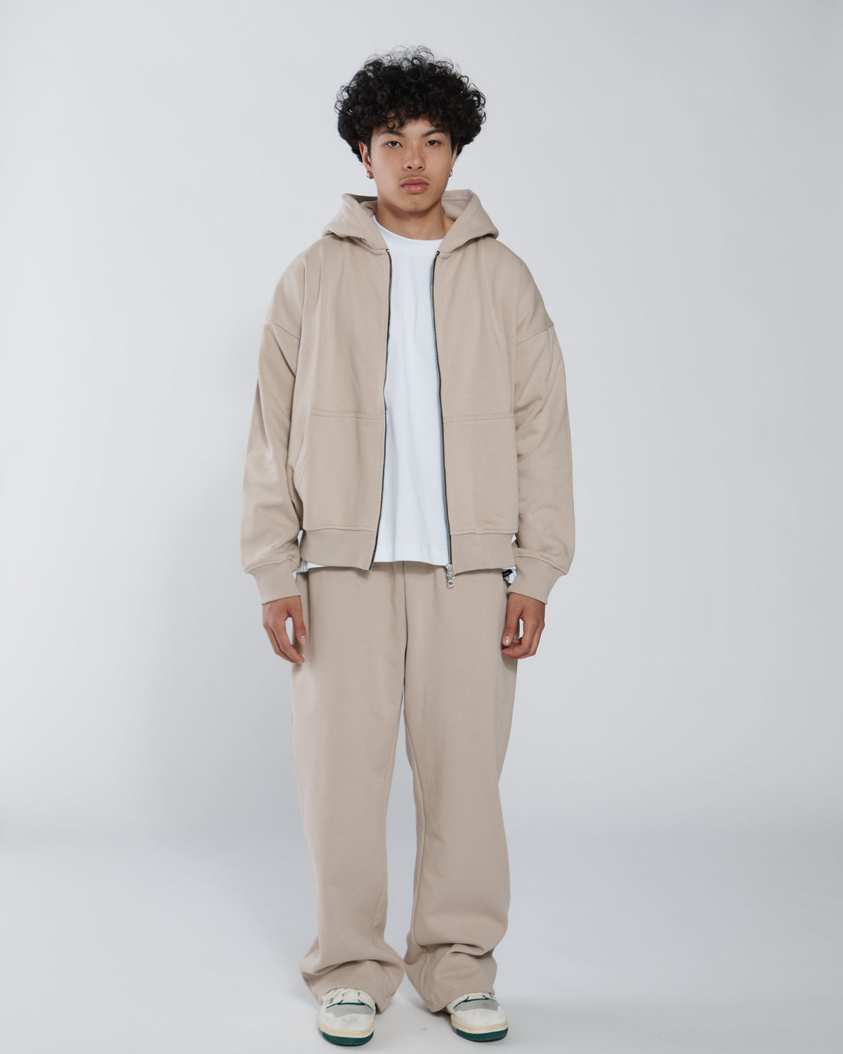 Drop Shoulder Zip Hoodie - Desert