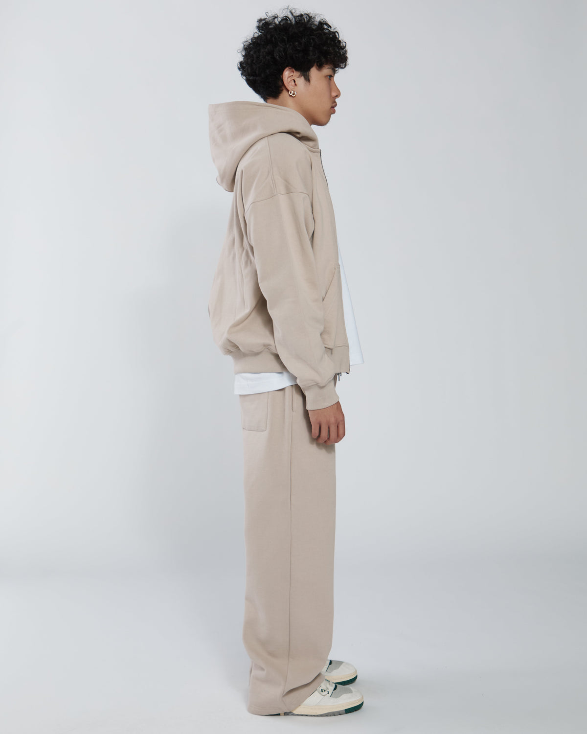 Drop Shoulder Zip Hoodie - Desert