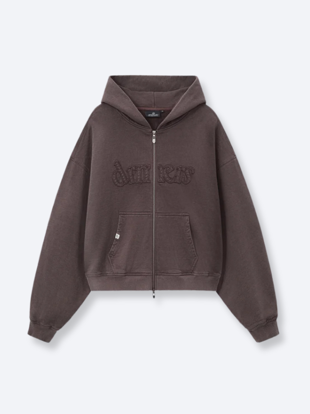 DISTRESSED LOGO ZIP UP - BROWN