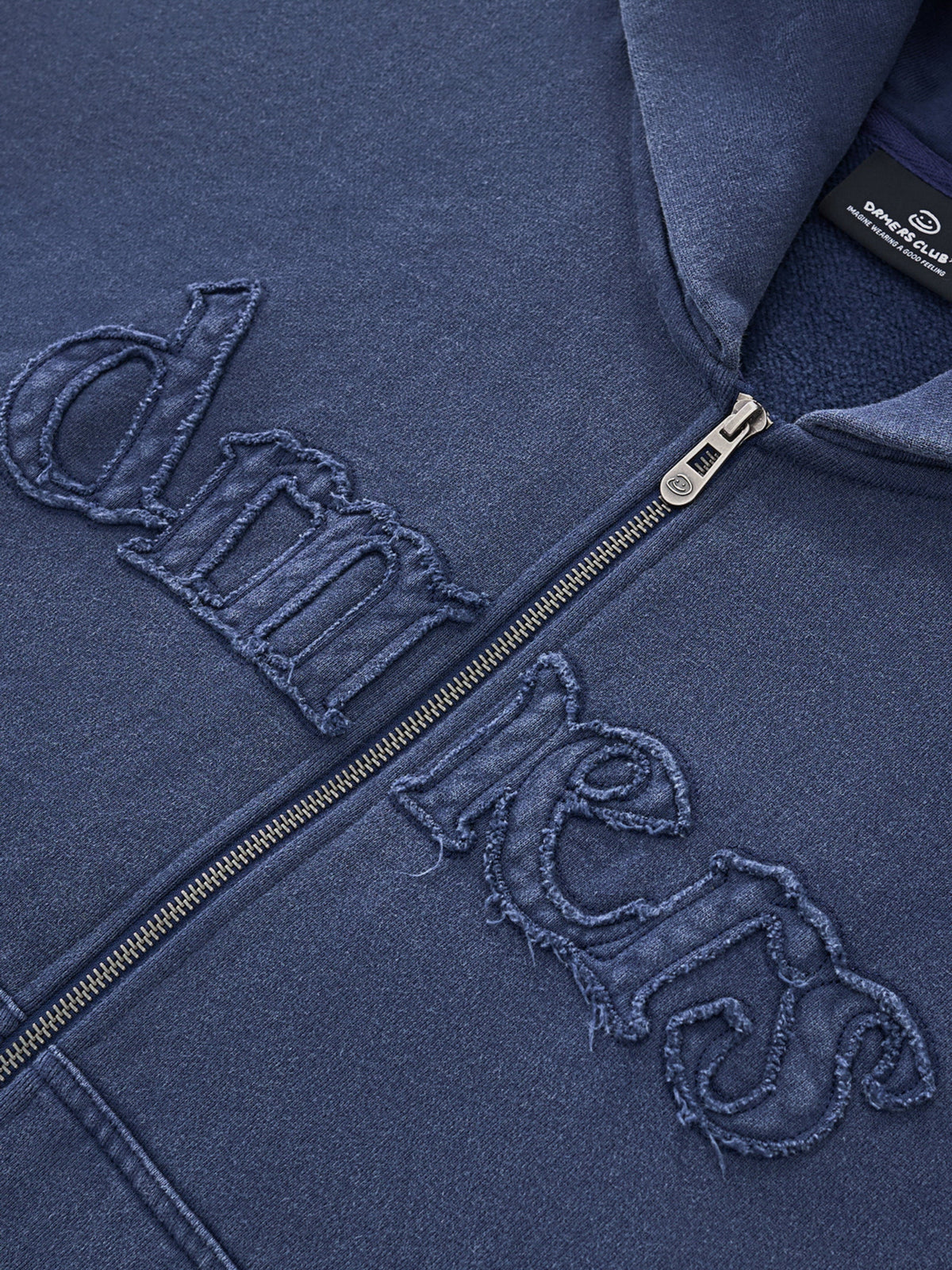 DISTRESSED LOGO ZIP UP - NAVY