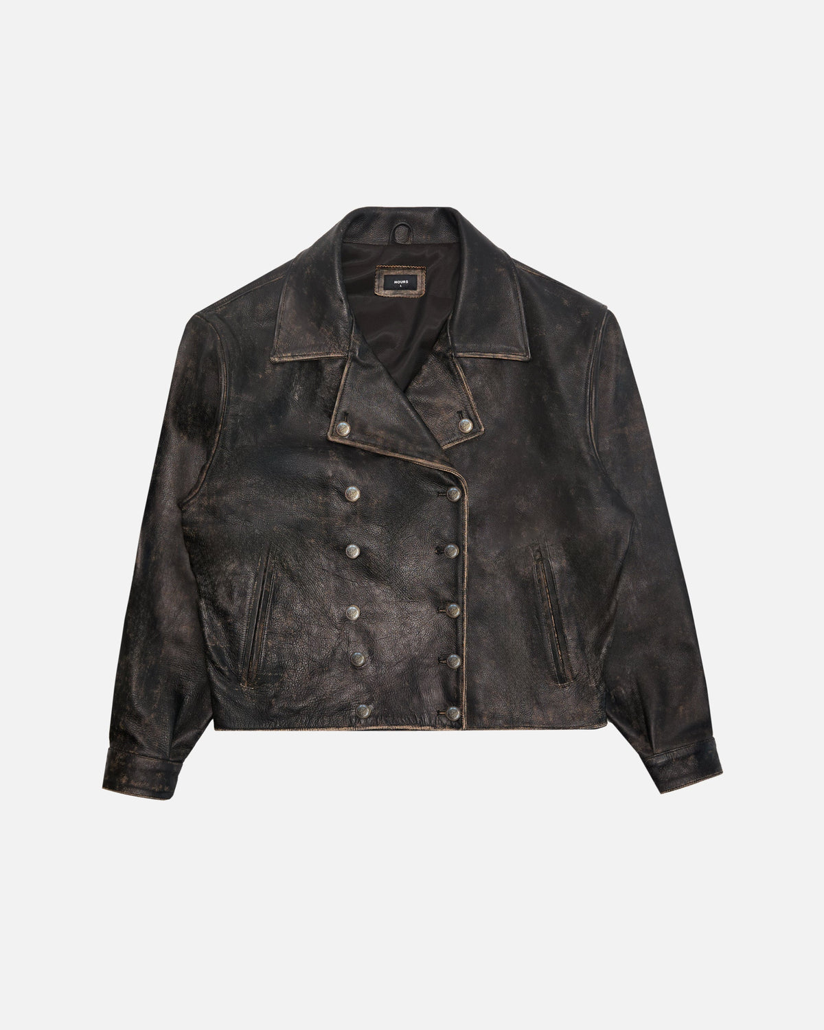 Double Breasted Leather Jacket - Vintage Black