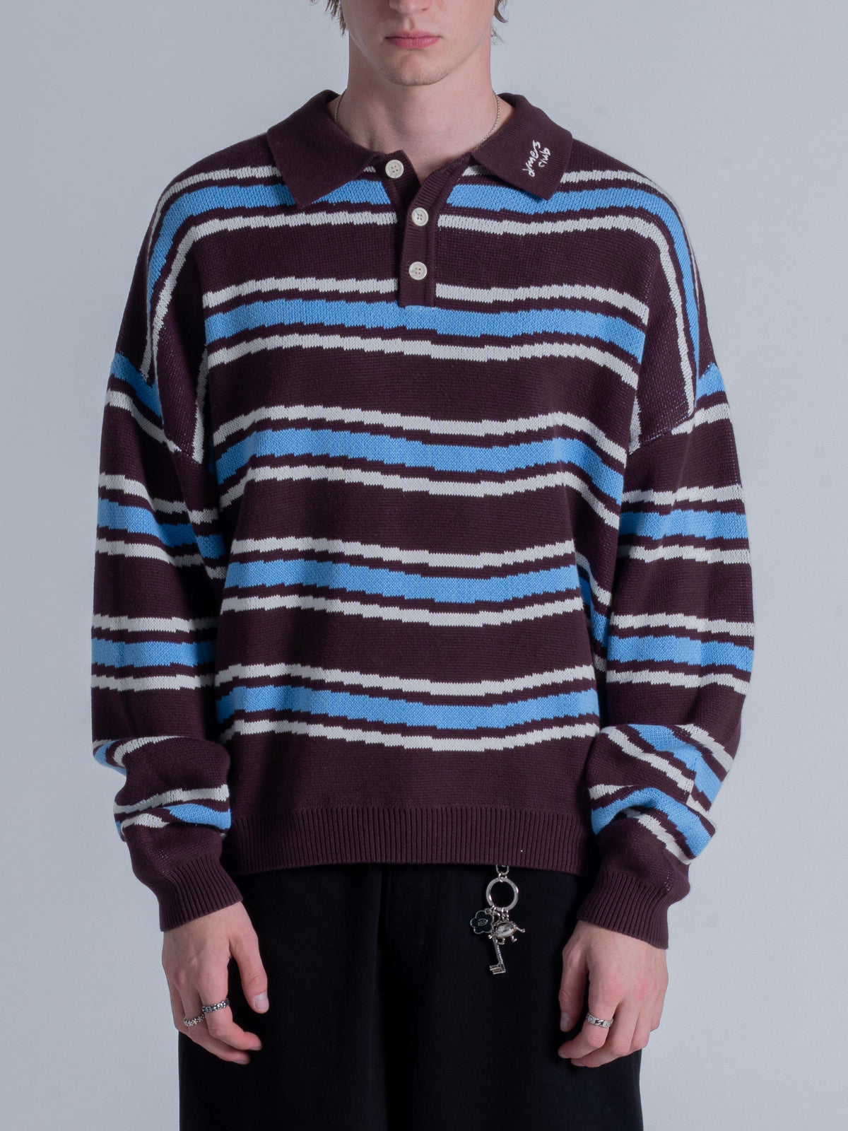 PIXEL WAVES KNIT POLO - PLUM