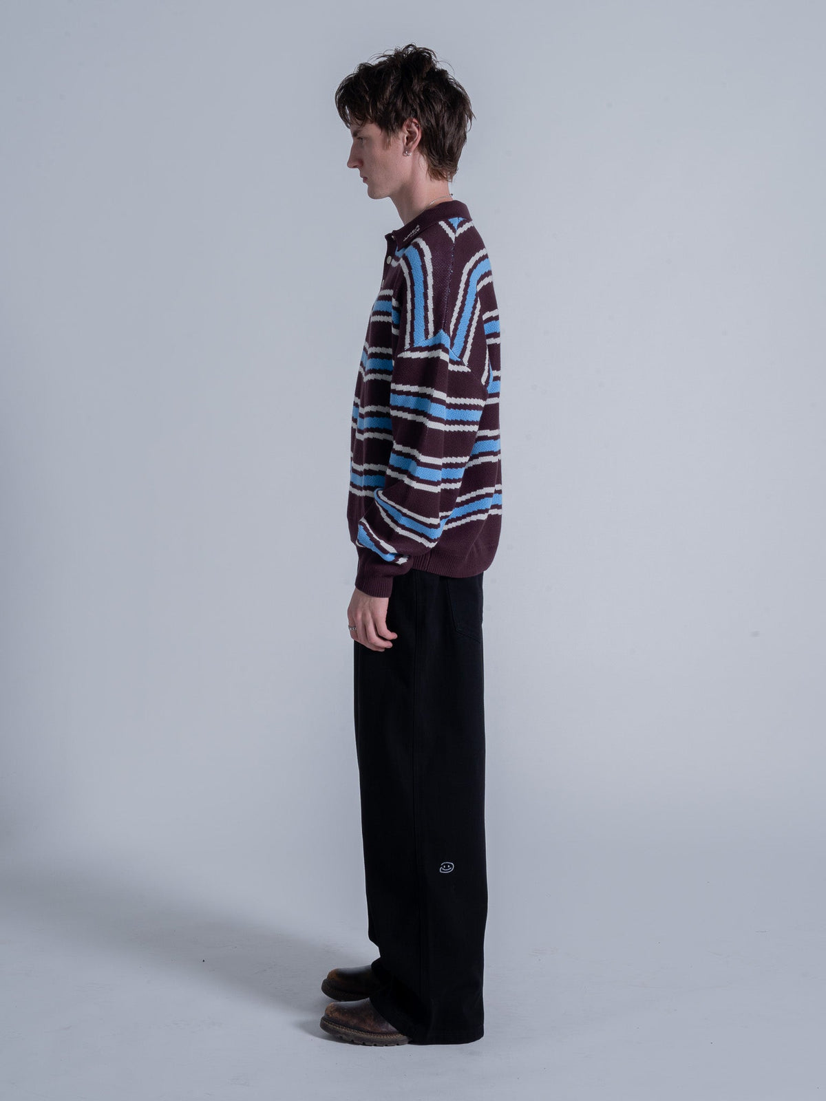 PIXEL WAVES KNIT POLO - PLUM