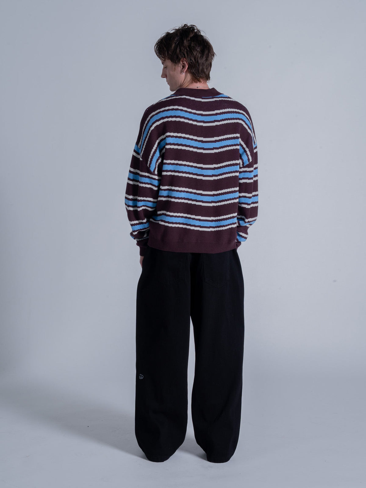 PIXEL WAVES KNIT POLO - PLUM