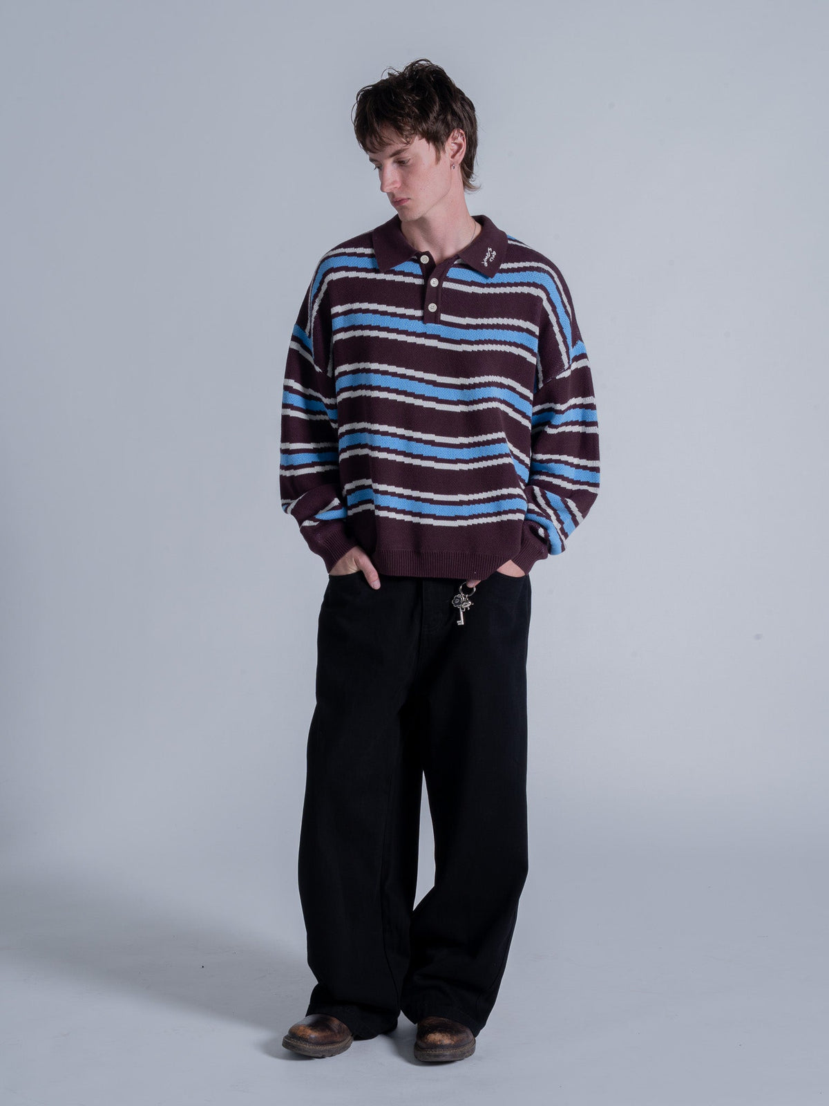 PIXEL WAVES KNIT POLO - PLUM