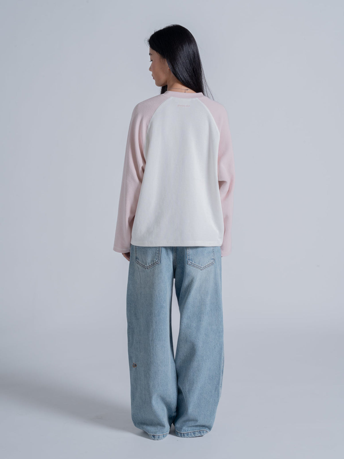 SMILEY WAFFLE BASEBALL LONG SLEEVE - COTTON CANDY PINK