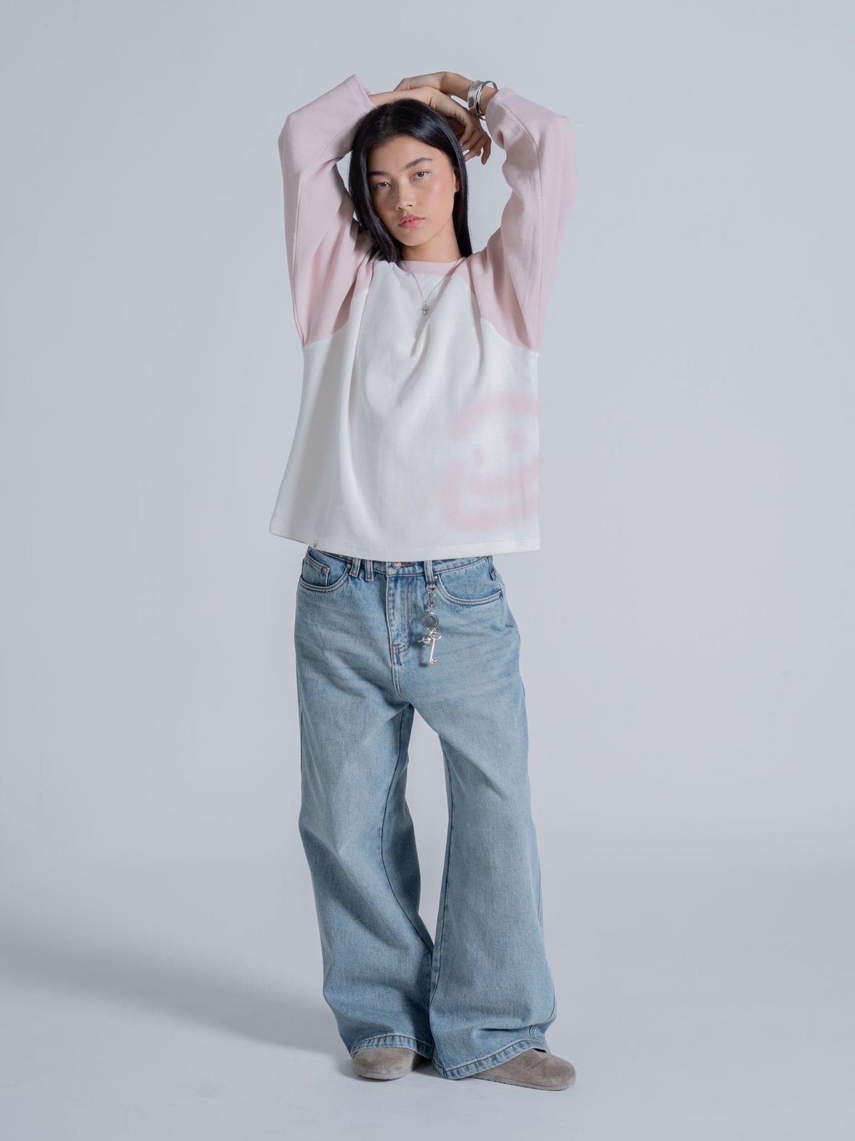 SMILEY WAFFLE BASEBALL LONG SLEEVE - COTTON CANDY PINK