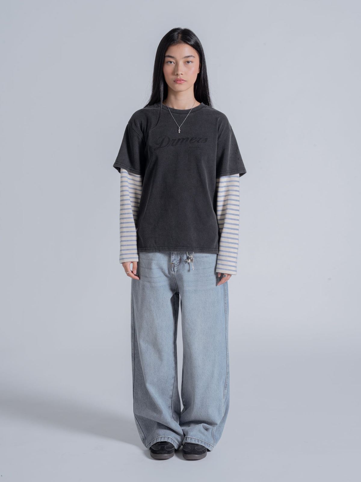 STRIPED SLEEVE LAYERED TEE - VINTAGE BLACK