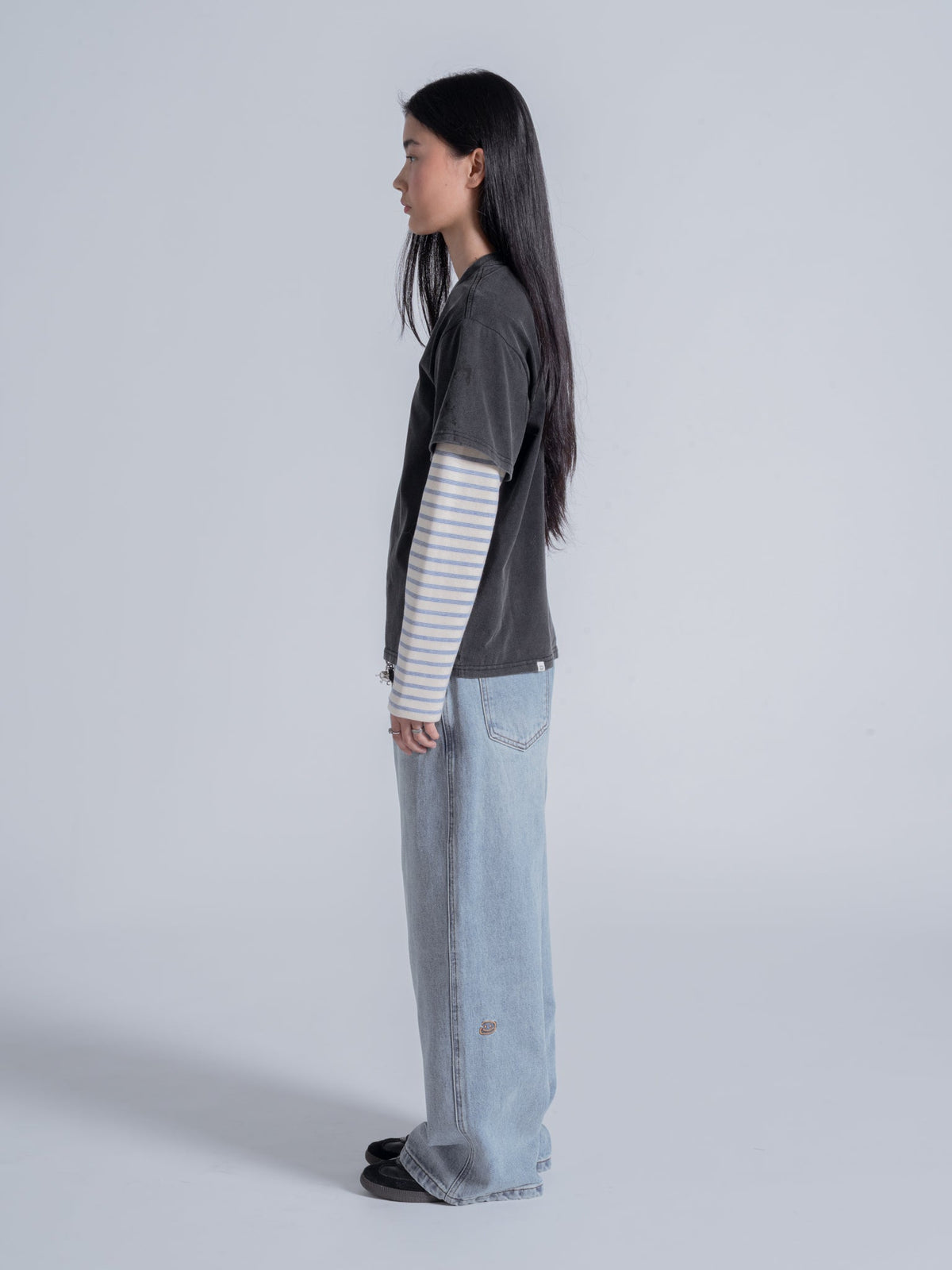 STRIPED SLEEVE LAYERED TEE - VINTAGE BLACK