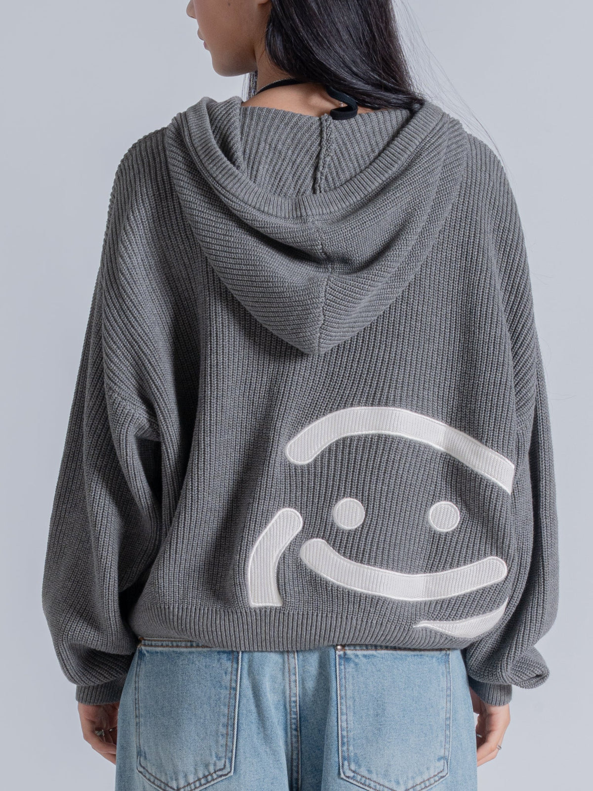 SMILEY KNITTED ZIP - DARK HEATHER GREY
