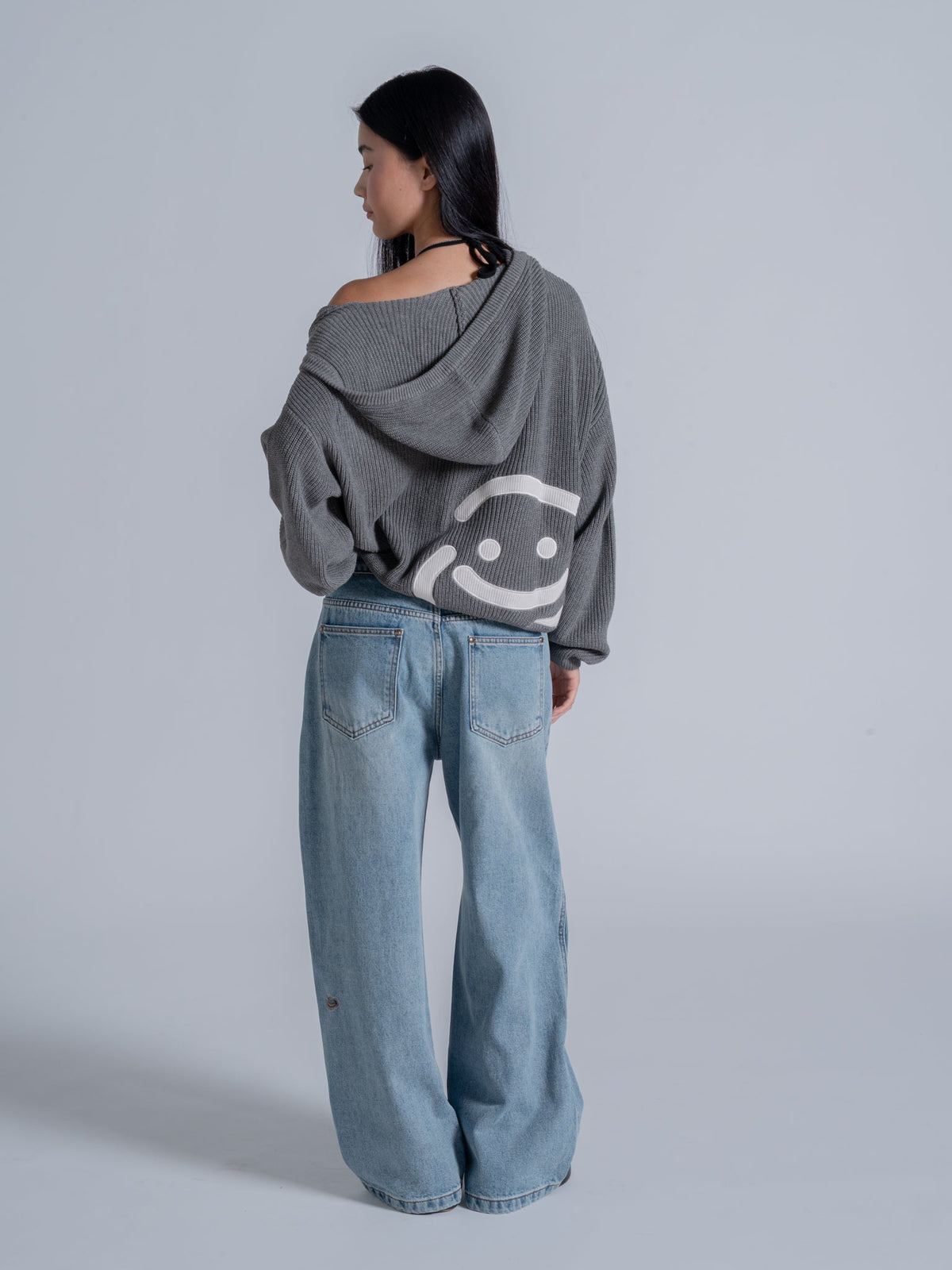SMILEY KNITTED ZIP - DARK HEATHER GREY
