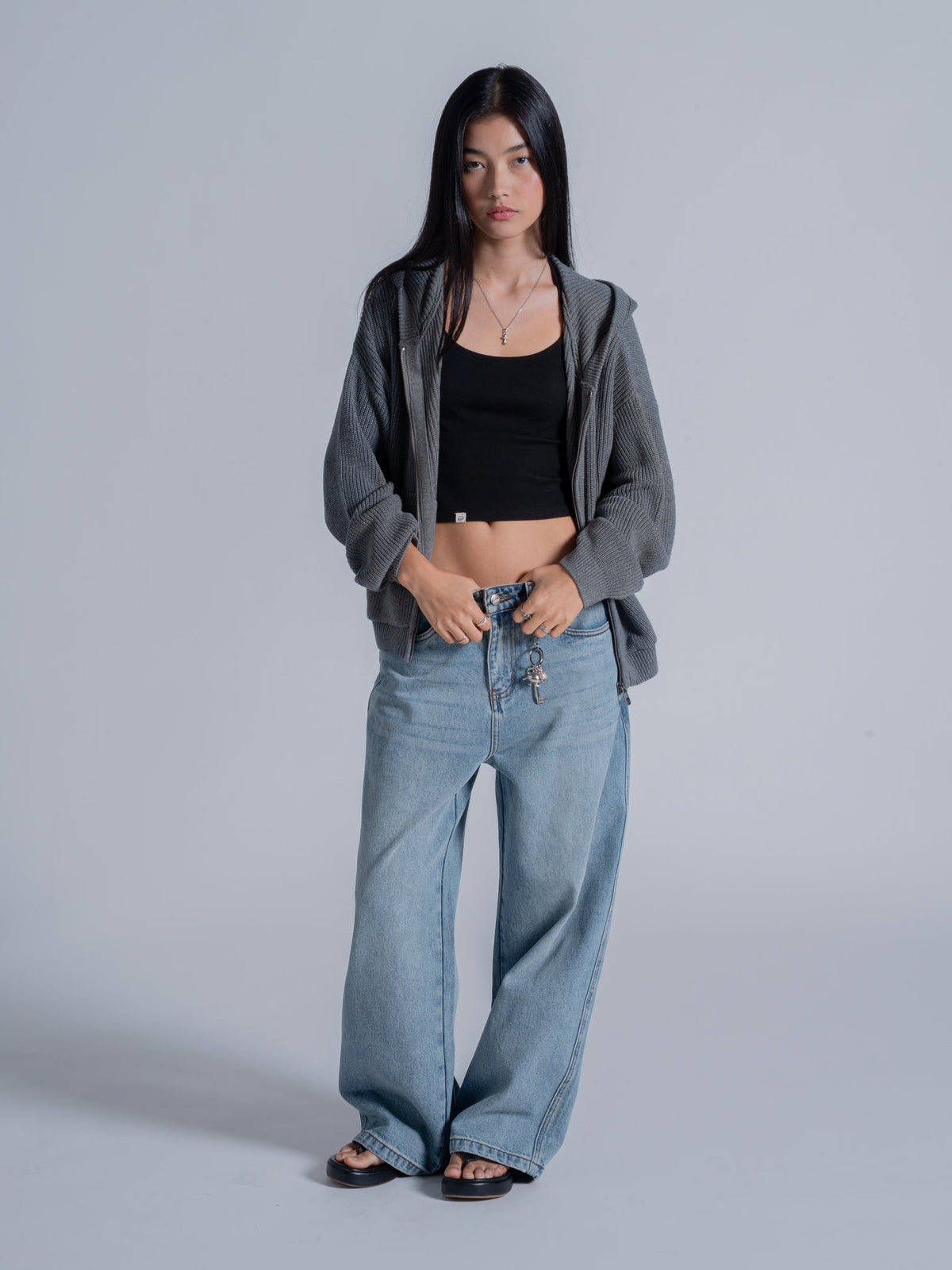 SMILEY KNITTED ZIP - DARK HEATHER GREY