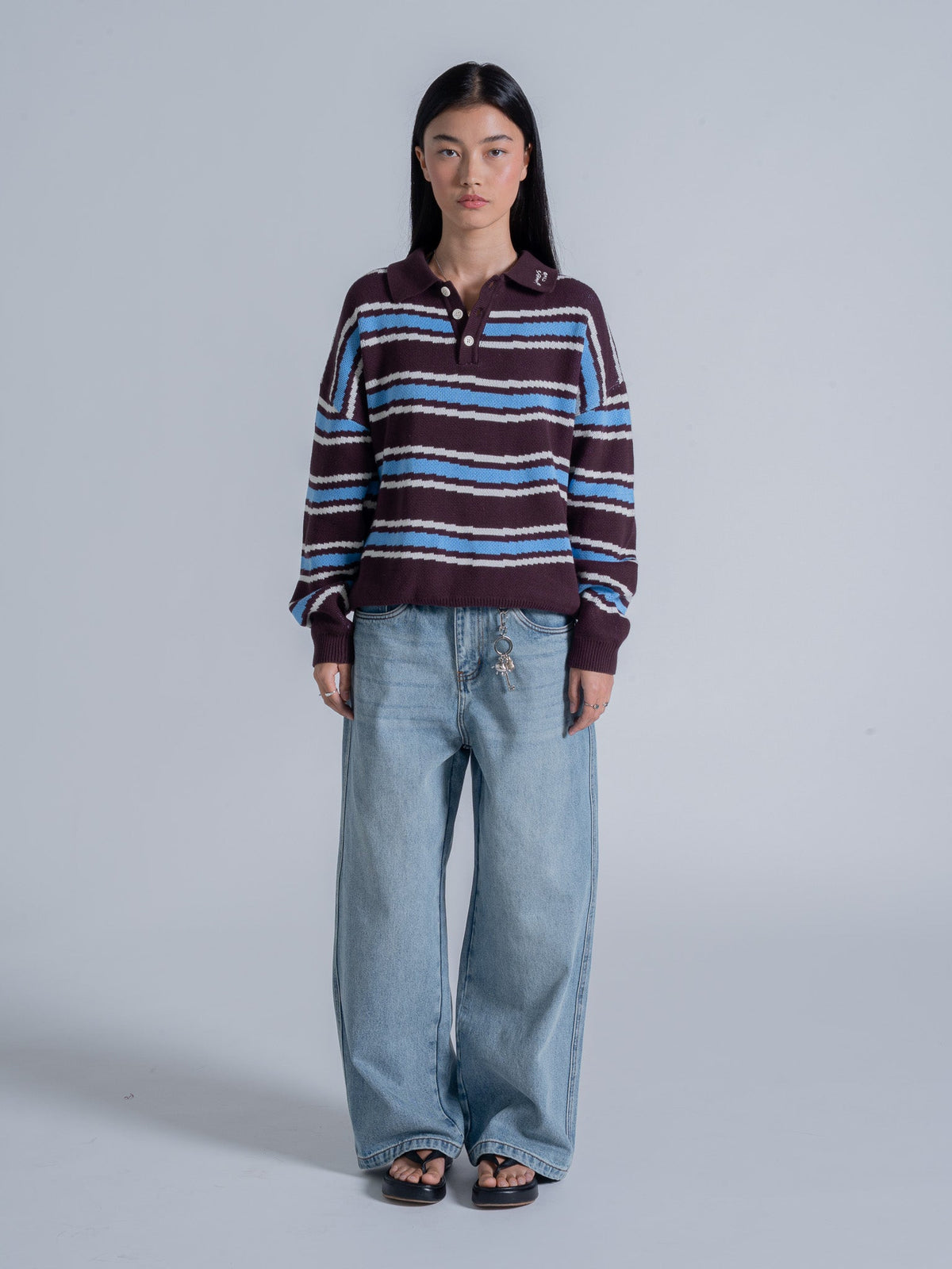 PIXEL WAVES KNIT POLO - PLUM