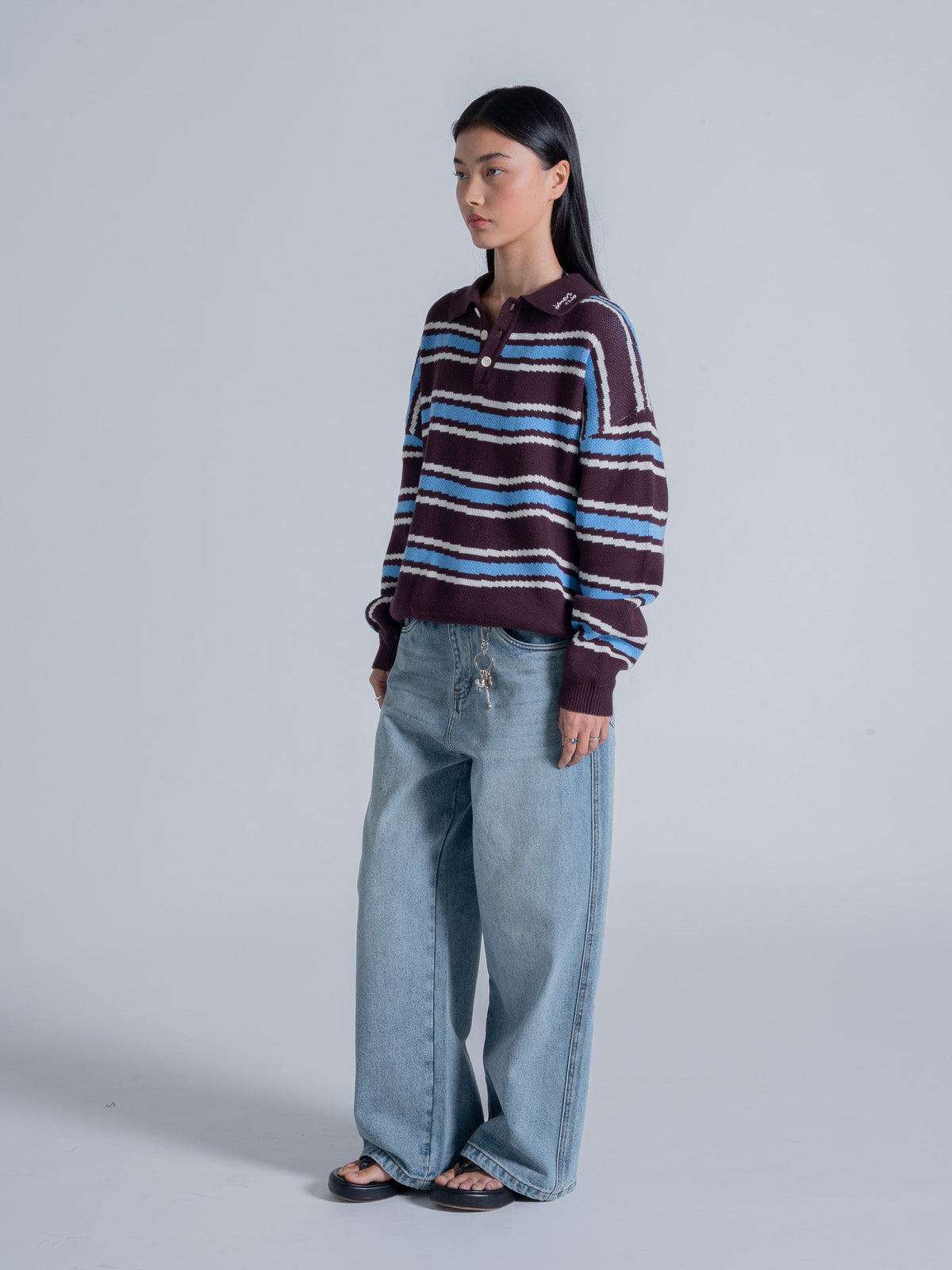 PIXEL WAVES KNIT POLO - PLUM