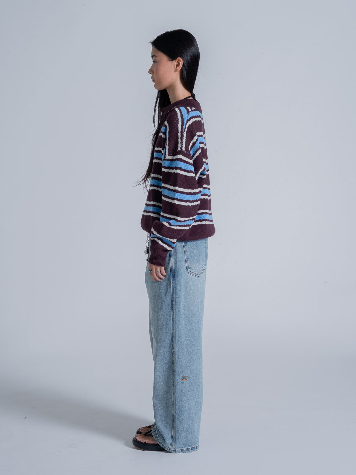 PIXEL WAVES KNIT POLO - PLUM