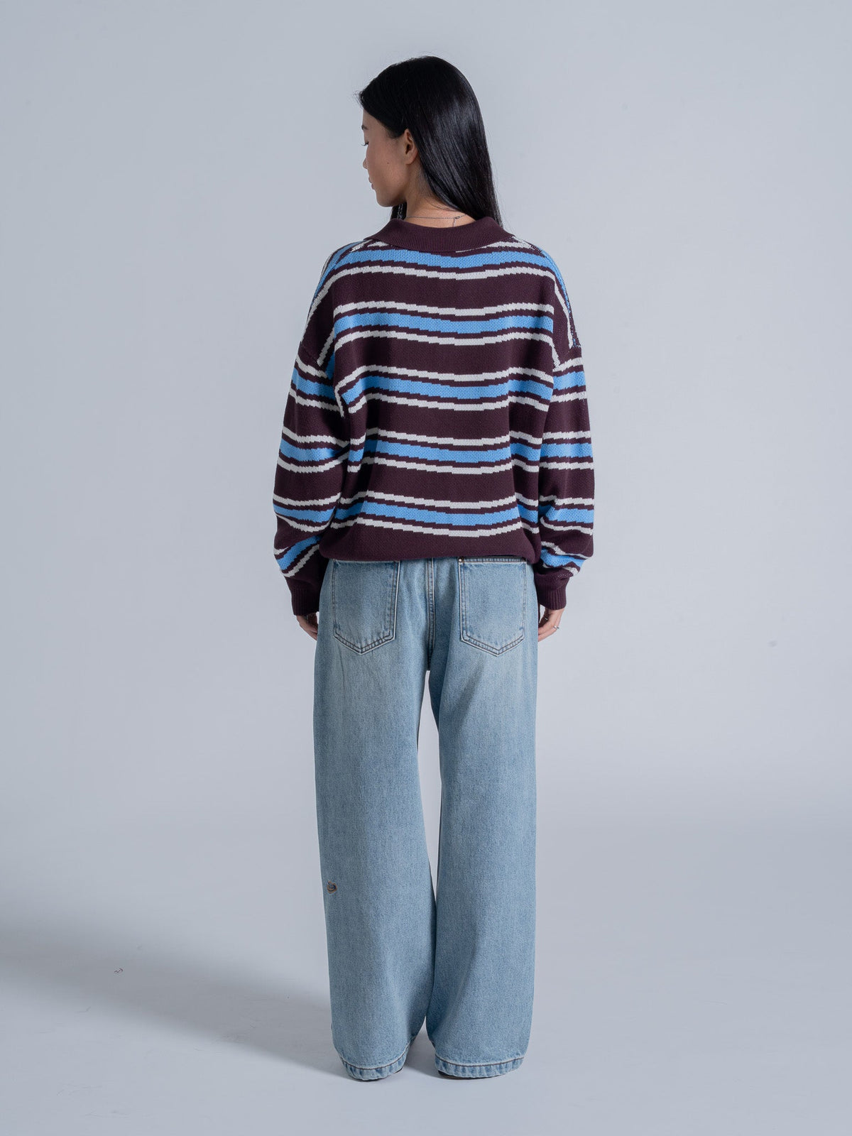 PIXEL WAVES KNIT POLO - PLUM