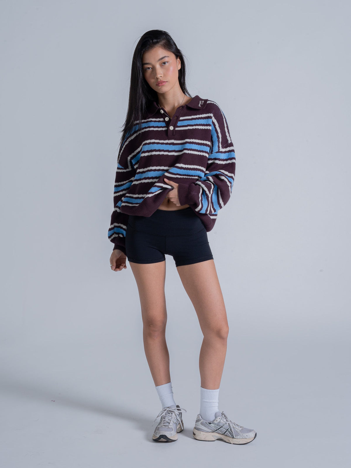 PIXEL WAVES KNIT POLO - PLUM