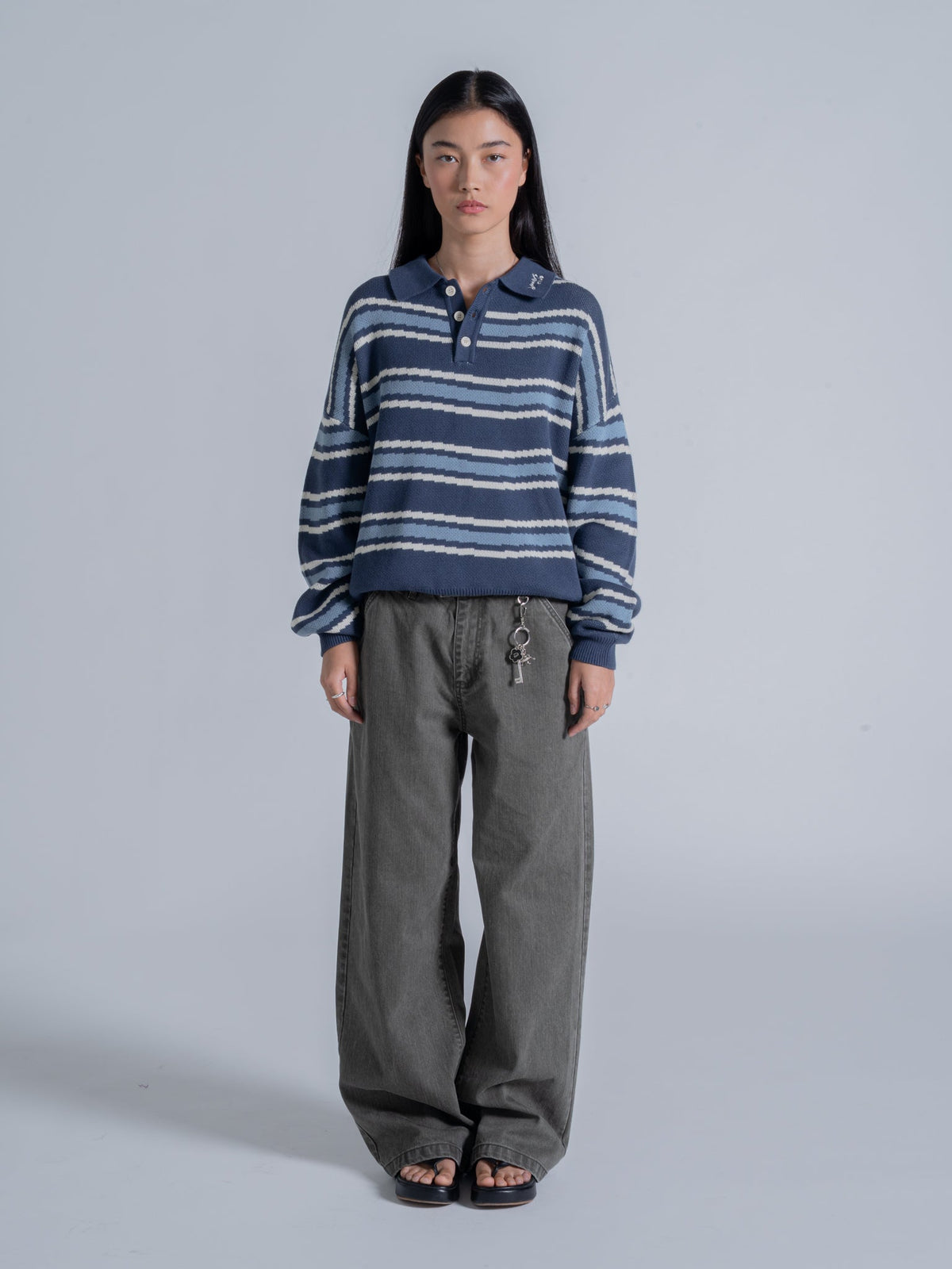 PIXEL WAVES KNIT POLO - BLUE