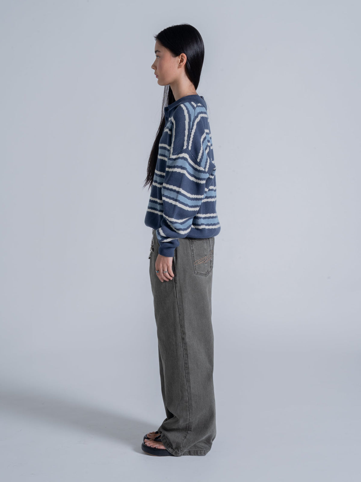 PIXEL WAVES KNIT POLO - BLUE