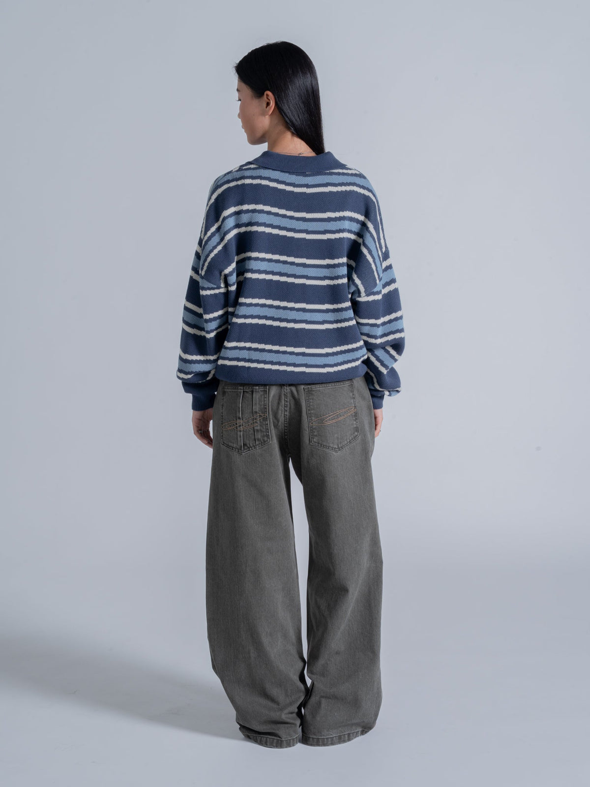 PIXEL WAVES KNIT POLO - BLUE