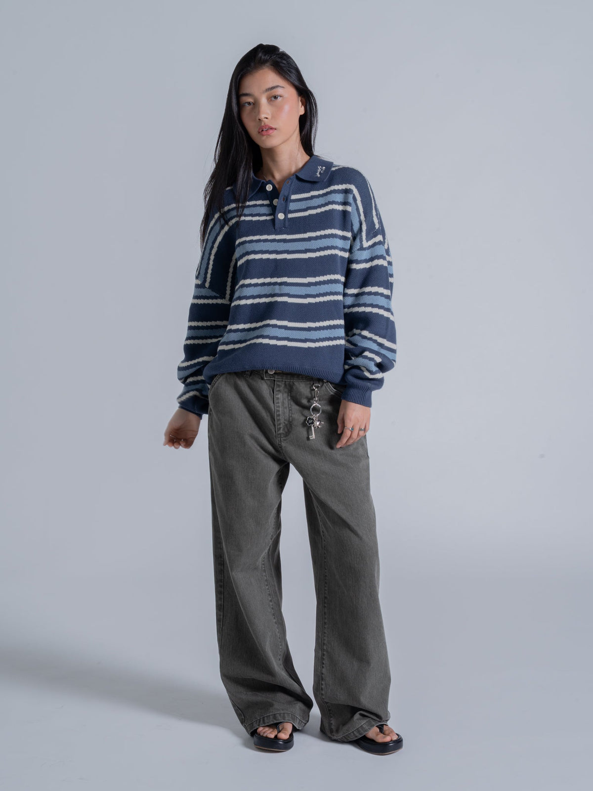 PIXEL WAVES KNIT POLO - BLUE
