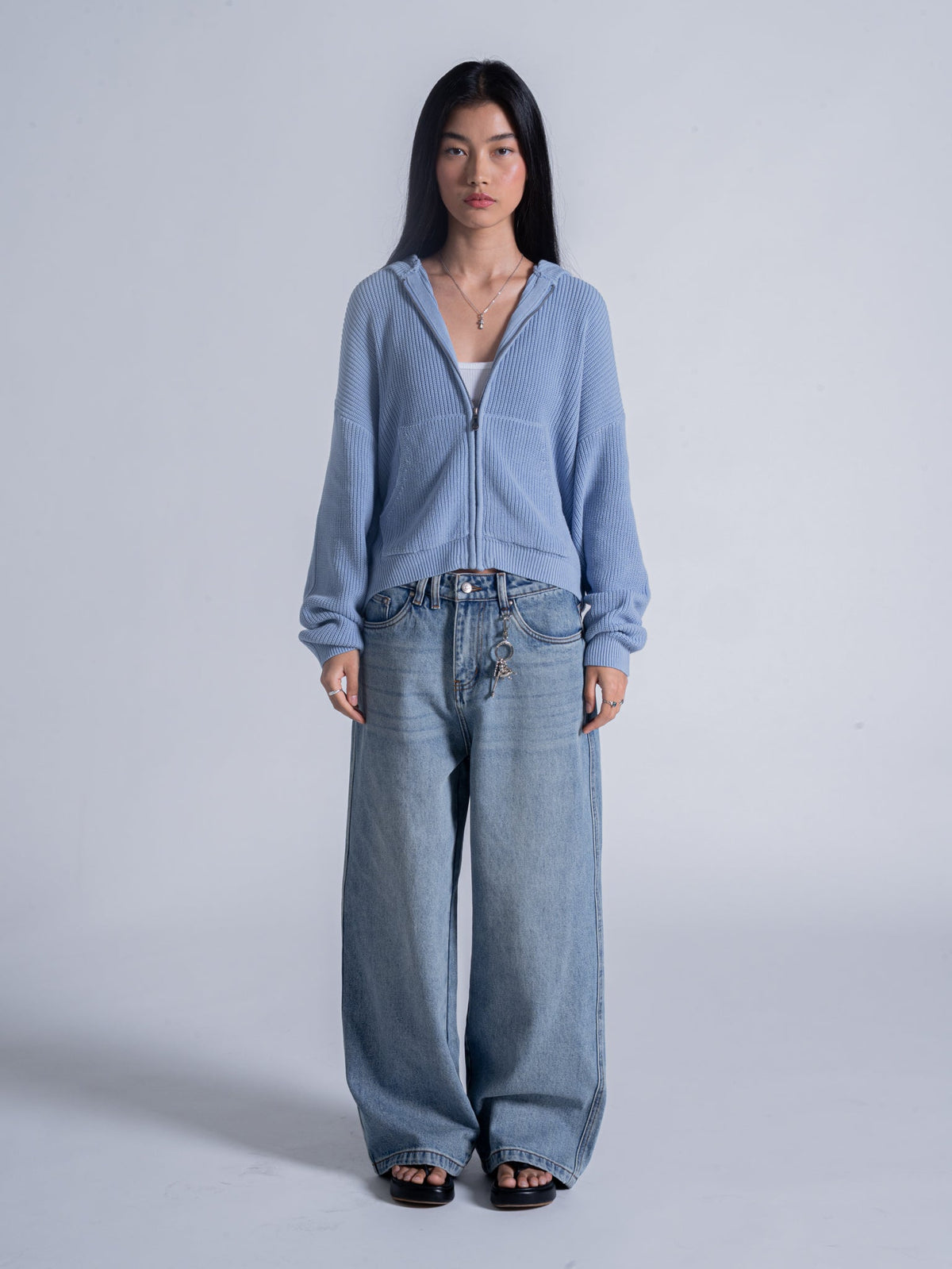SMILEY KNITTED ZIP - POWDER BLUE