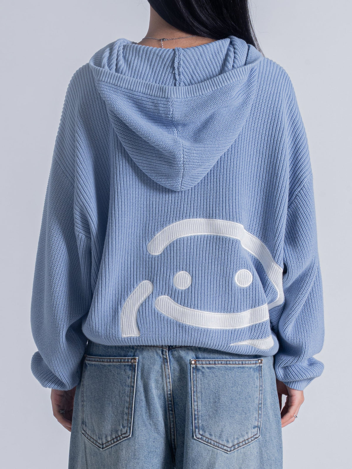 SMILEY KNITTED ZIP - POWDER BLUE