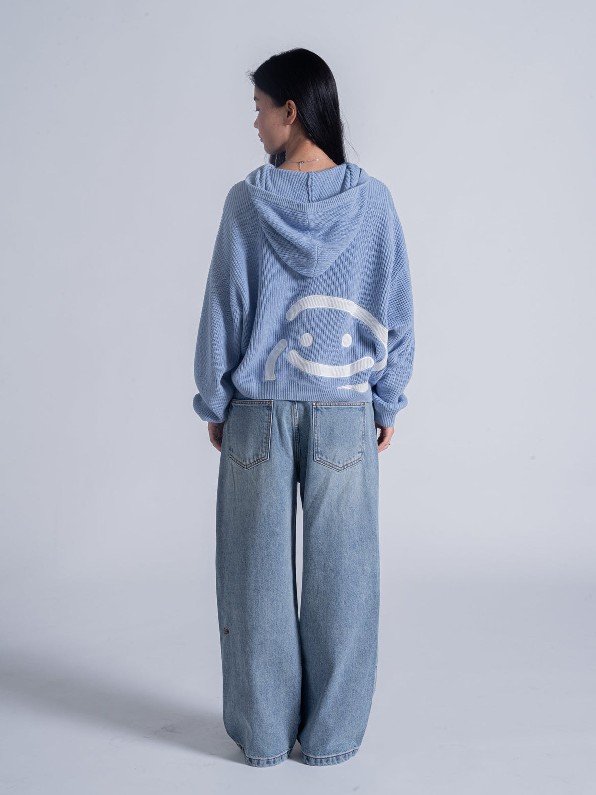 SMILEY KNITTED ZIP - POWDER BLUE